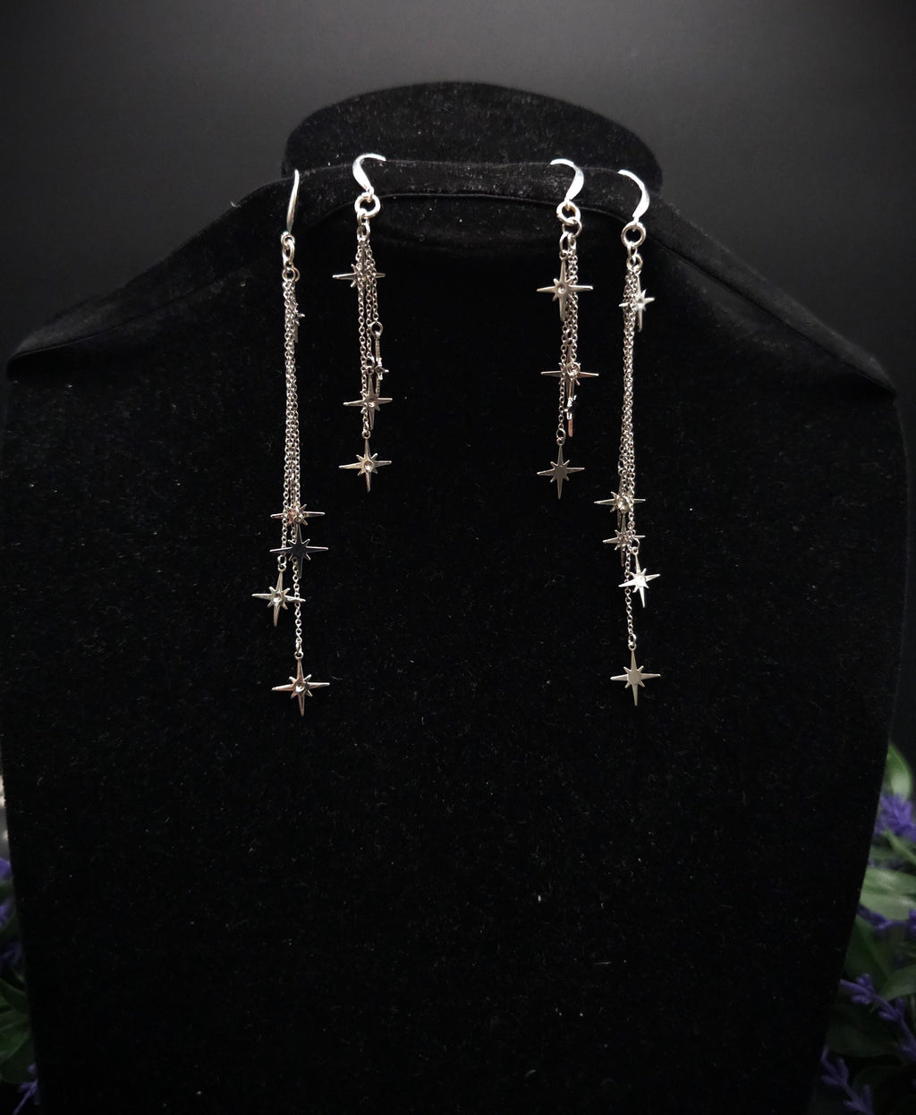 Kurze 925er Sterling Silber Stern-Ohrringe ~ Edelstahl Sterne ~ filigraner Ohrschmuck ~ Fantasy Ohrhaken