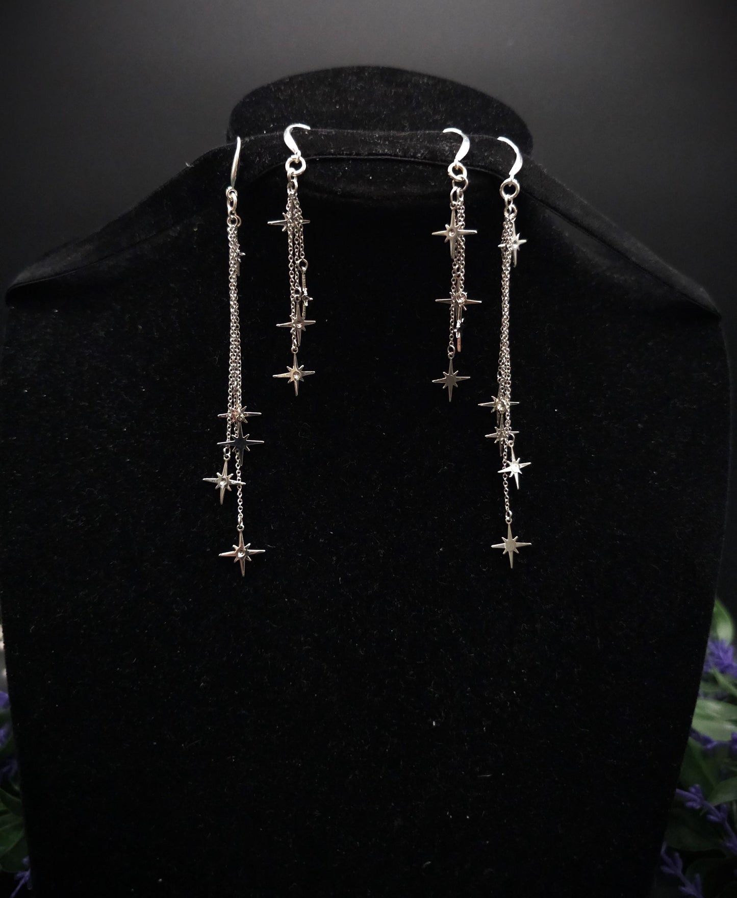 Kurze 925er Sterling Silber Stern-Ohrringe ~ Edelstahl Sterne ~ filigraner Ohrschmuck ~ Fantasy Ohrhaken