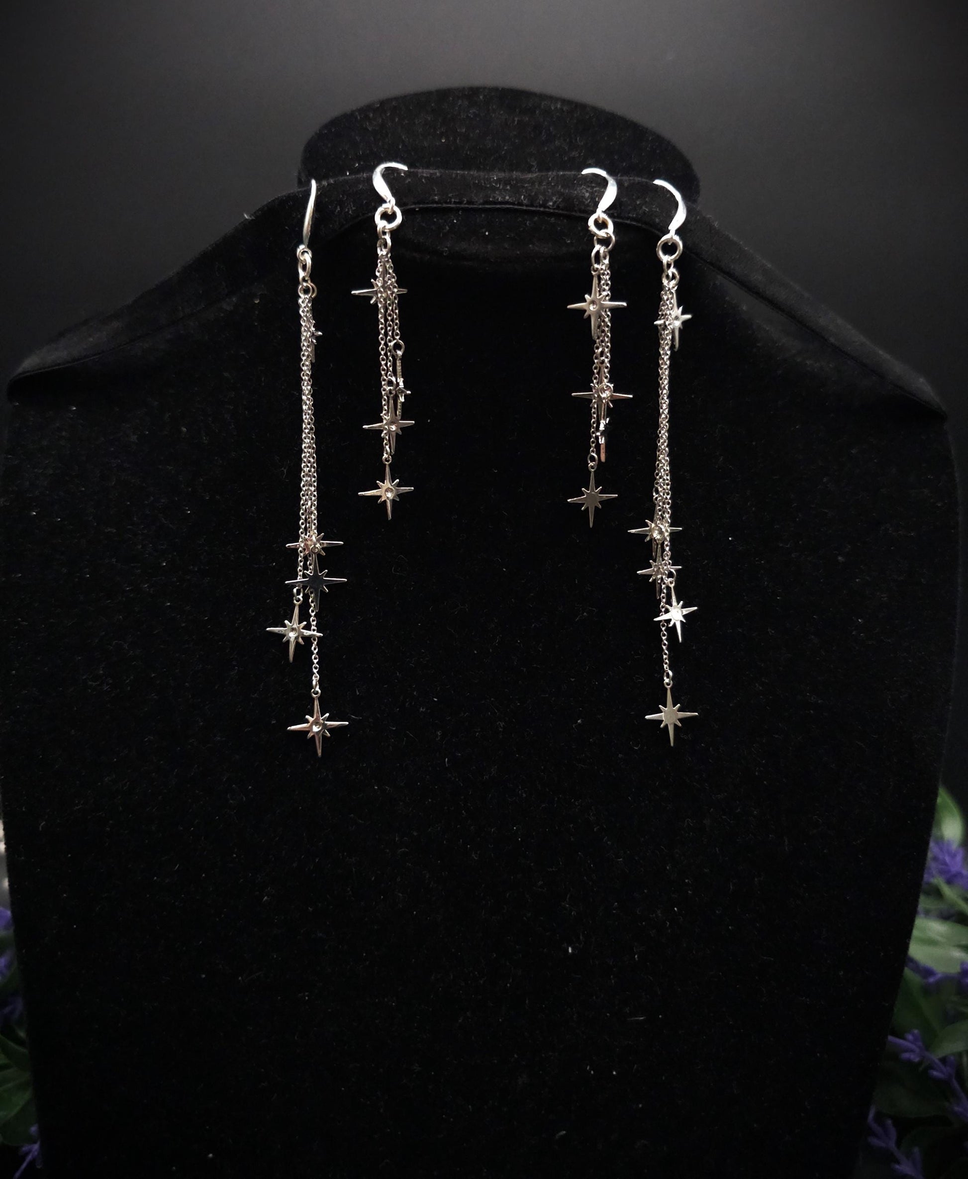 Kurze 925er Sterling Silber Stern-Ohrringe ~ Edelstahl Sterne ~ filigraner Ohrschmuck ~ Fantasy Ohrhaken