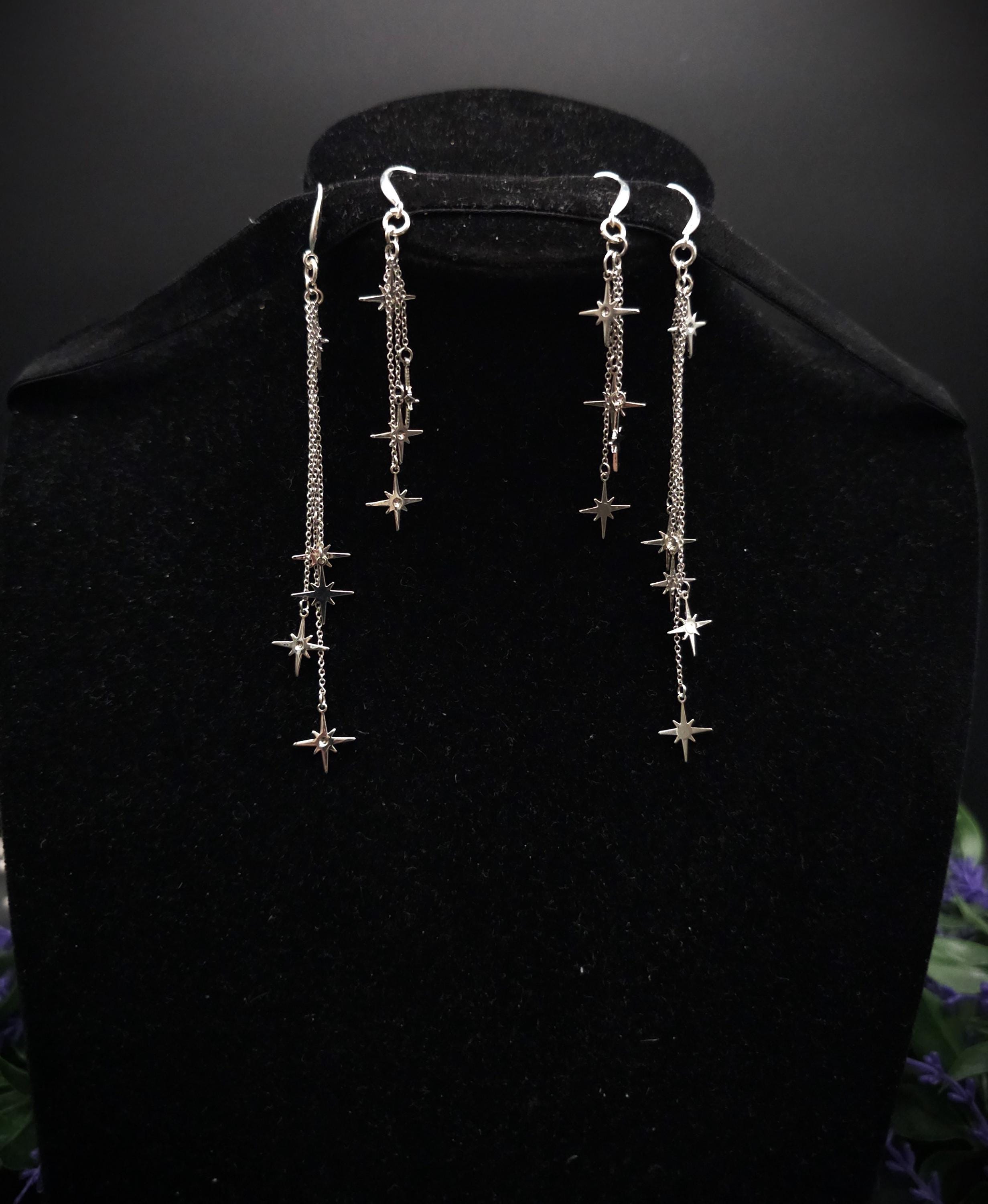 Kurze 925er Sterling Silber Stern-Ohrringe ~ Edelstahl Sterne ~ filigraner Ohrschmuck ~ Fantasy Ohrhaken