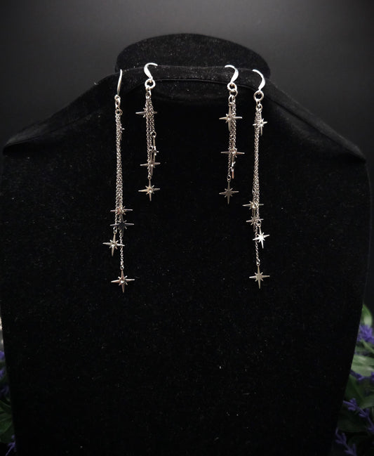 Kurze 925er Sterling Silber Stern-Ohrringe ~ Edelstahl Sterne ~ filigraner Ohrschmuck ~ Fantasy Ohrhaken