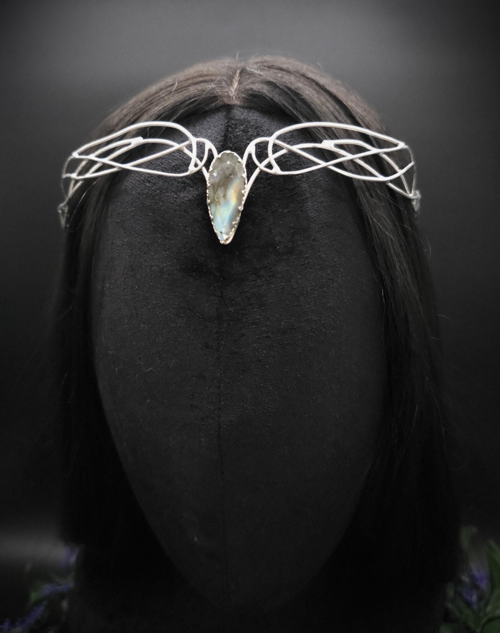 Versilbertes Kupferdraht-Diadem mit Labradorit ~ Elfen Diadem ~ Fantasy Krone ~ größenverstellbar