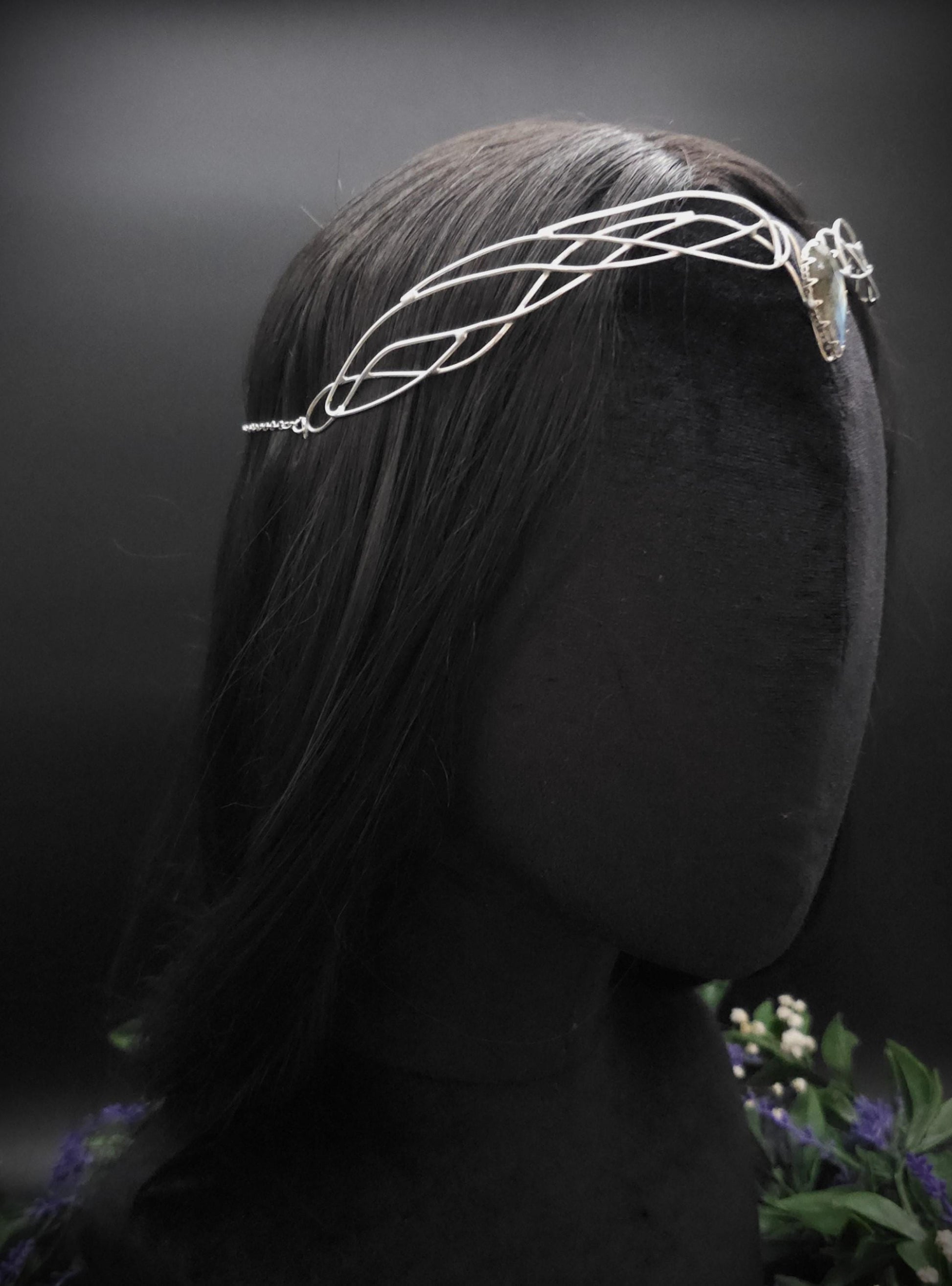 Versilbertes Kupferdraht-Diadem mit Labradorit ~ Elfen Diadem ~ Fantasy Krone ~ größenverstellbar