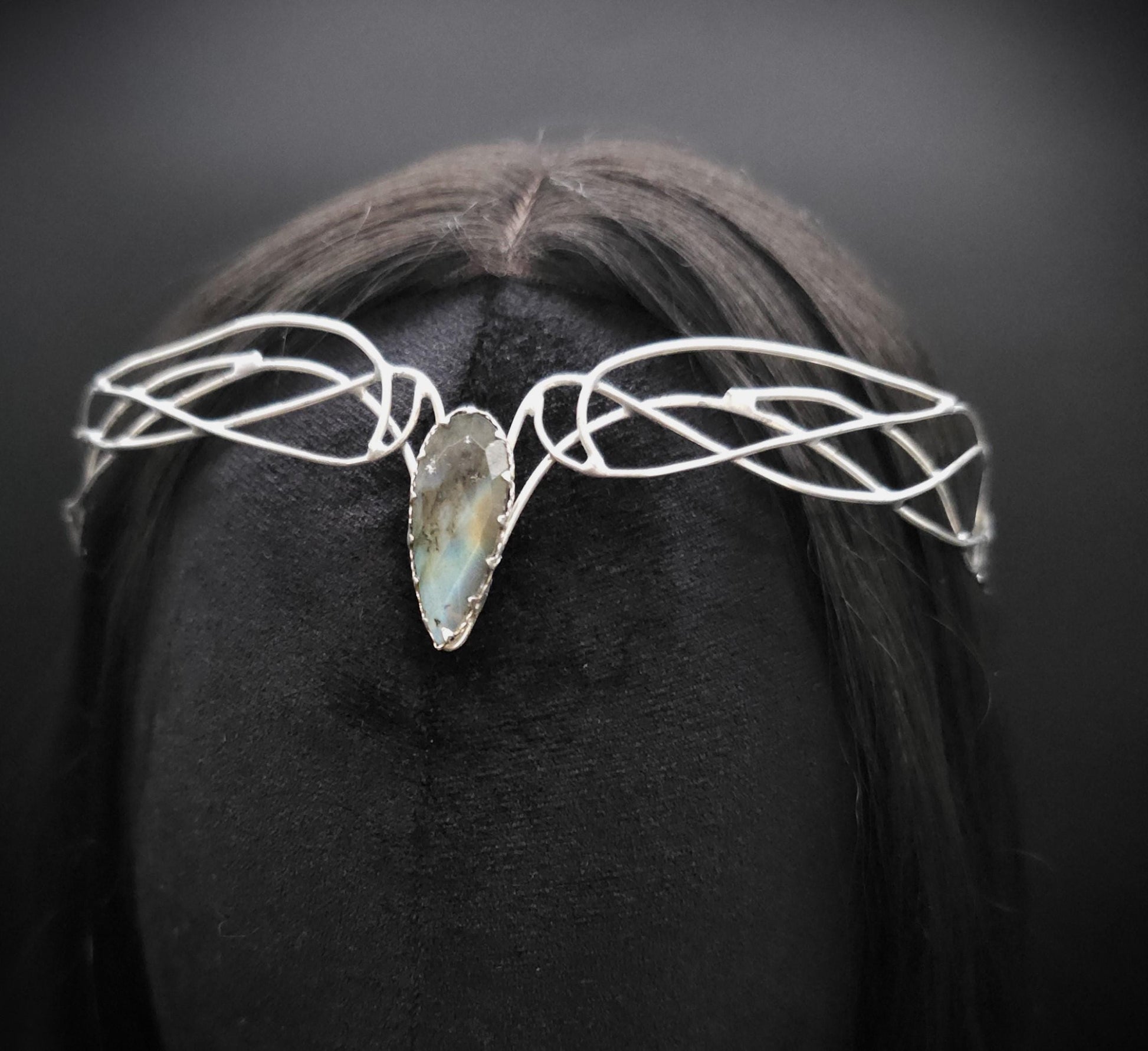 Versilbertes Kupferdraht-Diadem mit Labradorit ~ Elfen Diadem ~ Fantasy Krone ~ größenverstellbar