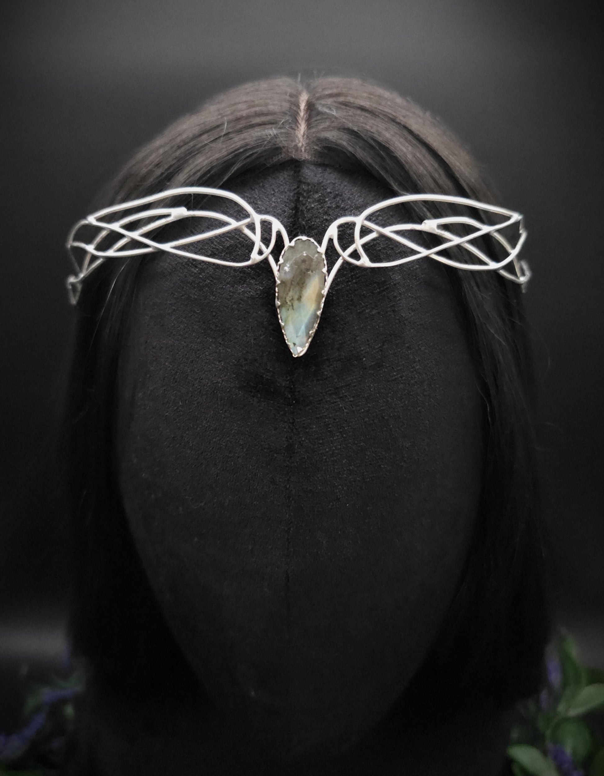 Versilbertes Kupferdraht-Diadem mit Labradorit ~ Elfen Diadem ~ Fantasy Krone ~ größenverstellbar