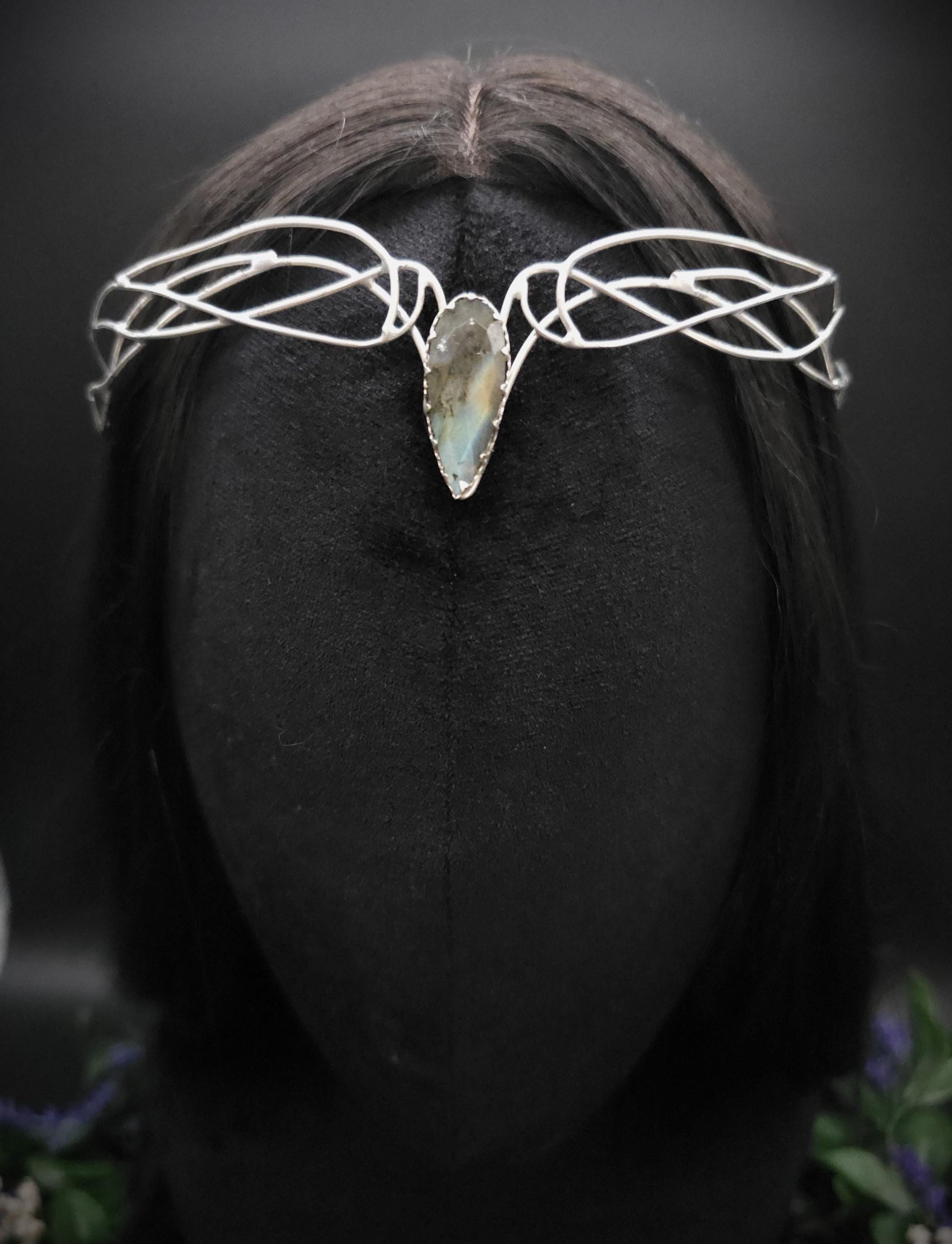 Versilbertes Kupferdraht-Diadem mit Labradorit ~ Elfen Diadem ~ Fantasy Krone ~ größenverstellbar