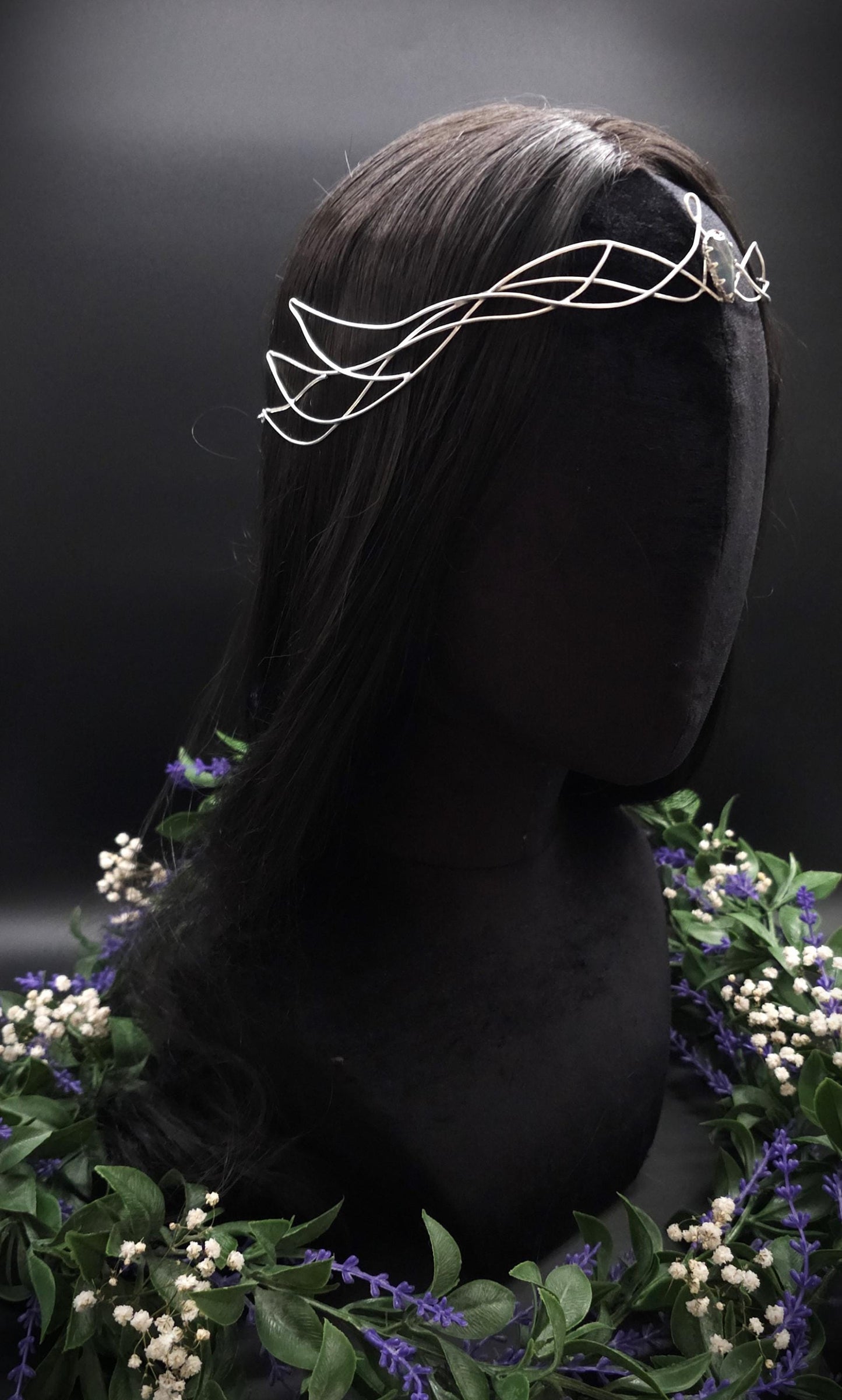 Versilbertes Diadem mit blau grauem Labradorit ~ Fantasy Kopfschmuck ~ Hochzeit & Braut-Krone ~ Größenverstellbar