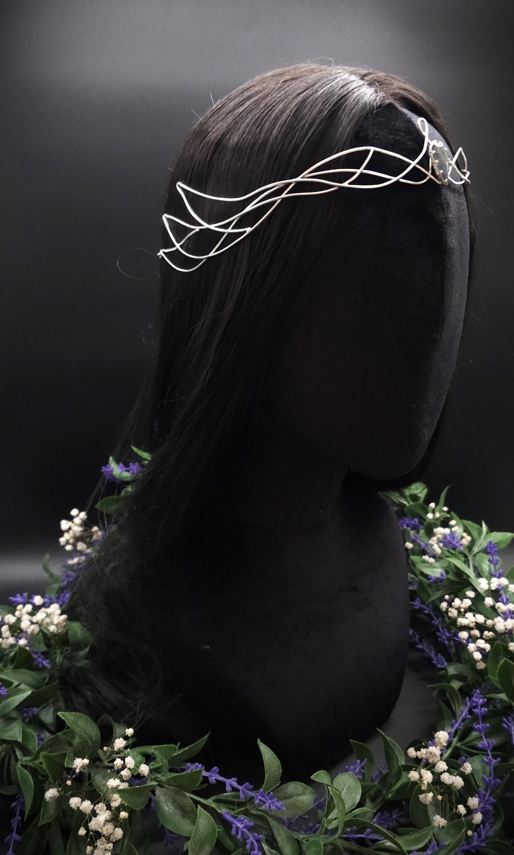Versilbertes Diadem mit blau grauem Labradorit ~ Fantasy Kopfschmuck ~ Hochzeit & Braut-Krone ~ Größenverstellbar