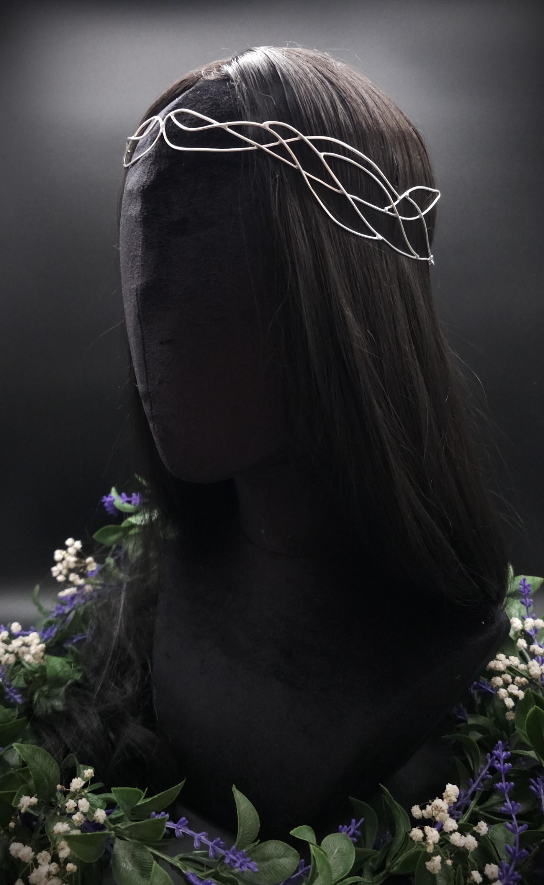Versilbertes Elfen-Diadem "Nanvé" ~ Draht Tiara im Art Nouveau Design ~ Größenverstellbar ~ Accessoire für LARP, Cosplay und Hochzeiten