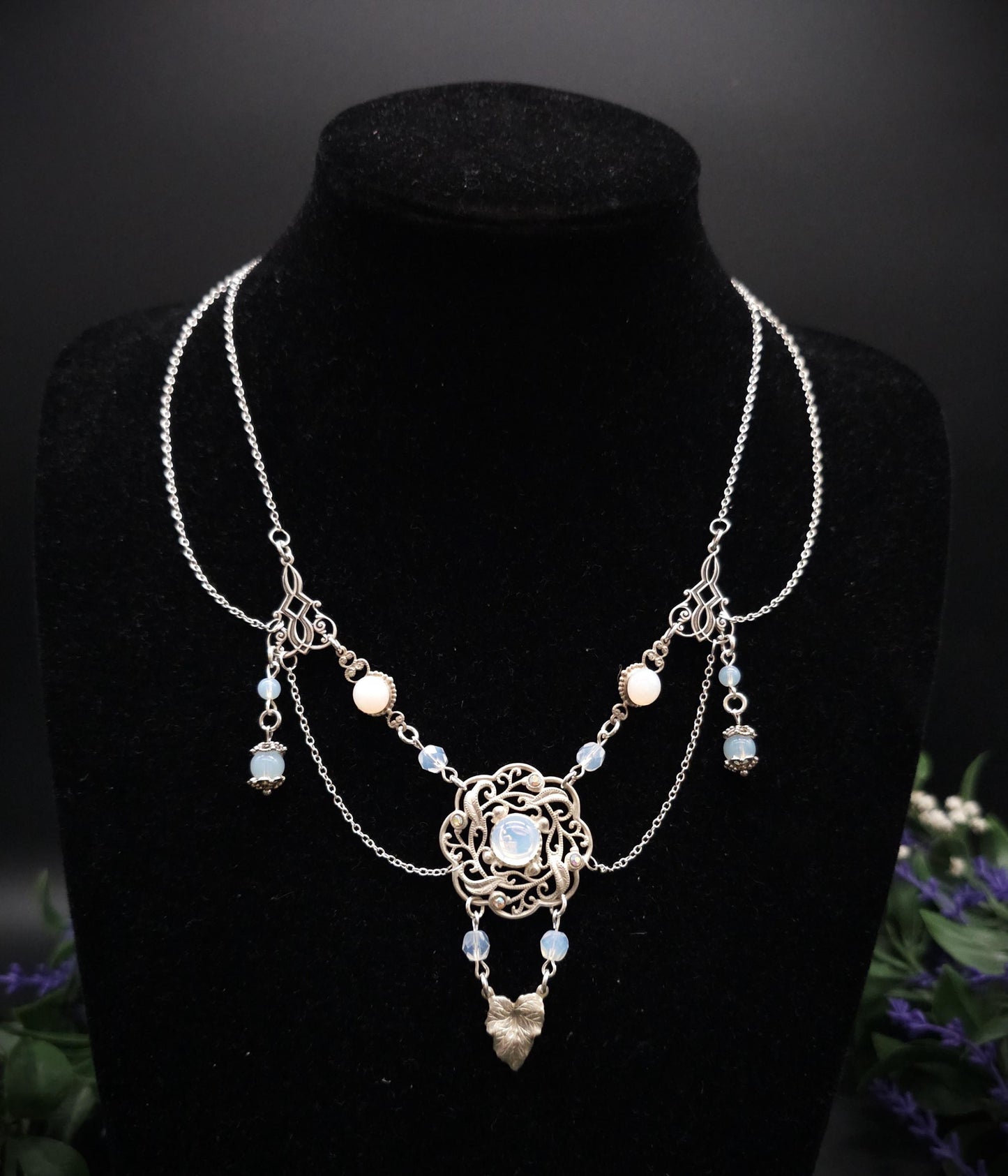 Art Nouveau Halskette mit Opalithperlen ~ Vintage Stil ~ größenverstellbar ~ handgefertigt