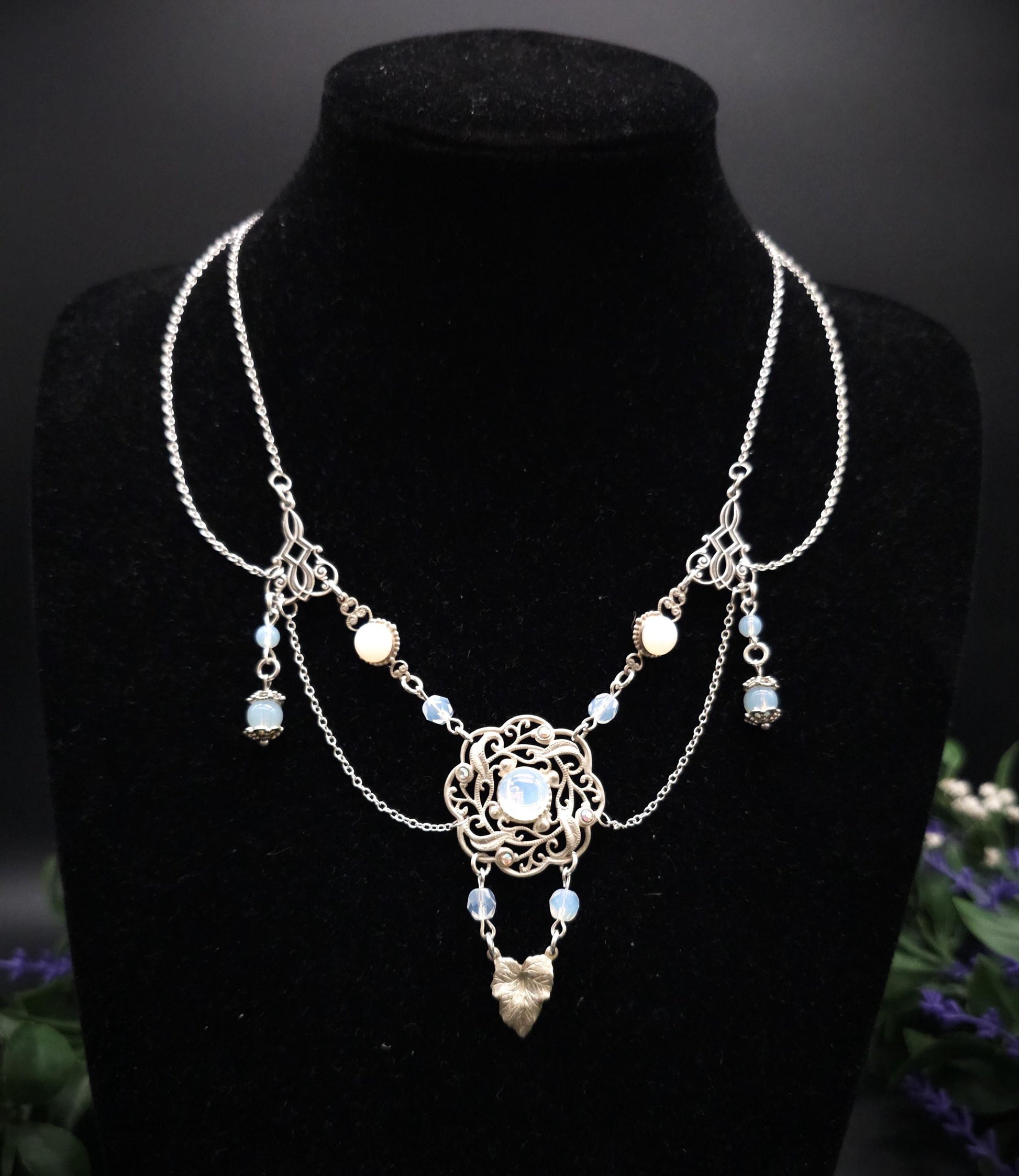 Art Nouveau Halskette mit Opalithperlen ~ Vintage Stil ~ größenverstellbar ~ handgefertigt