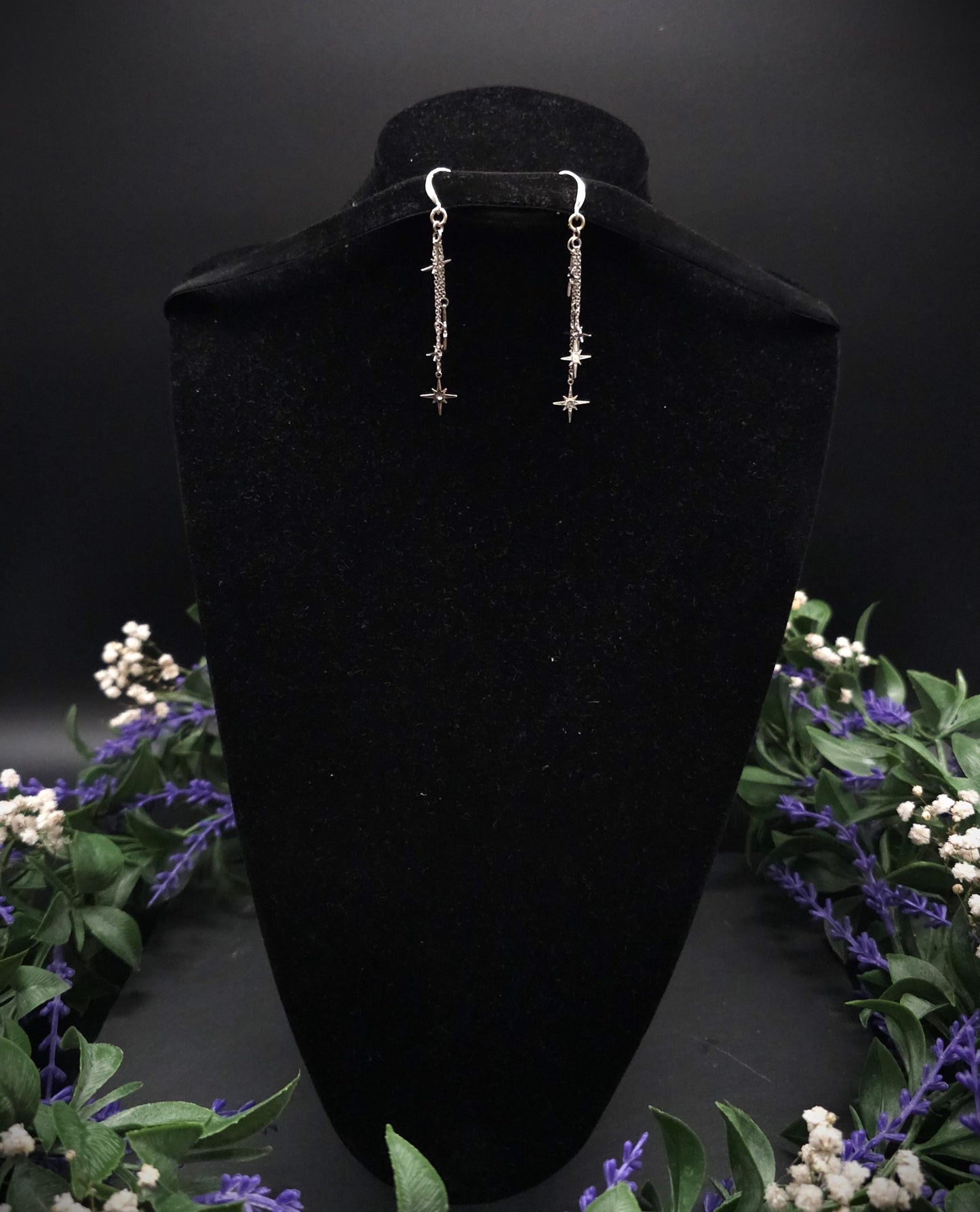 Kurze 925er Sterling Silber Stern-Ohrringe ~ Edelstahl Sterne ~ filigraner Ohrschmuck ~ Fantasy Ohrhaken