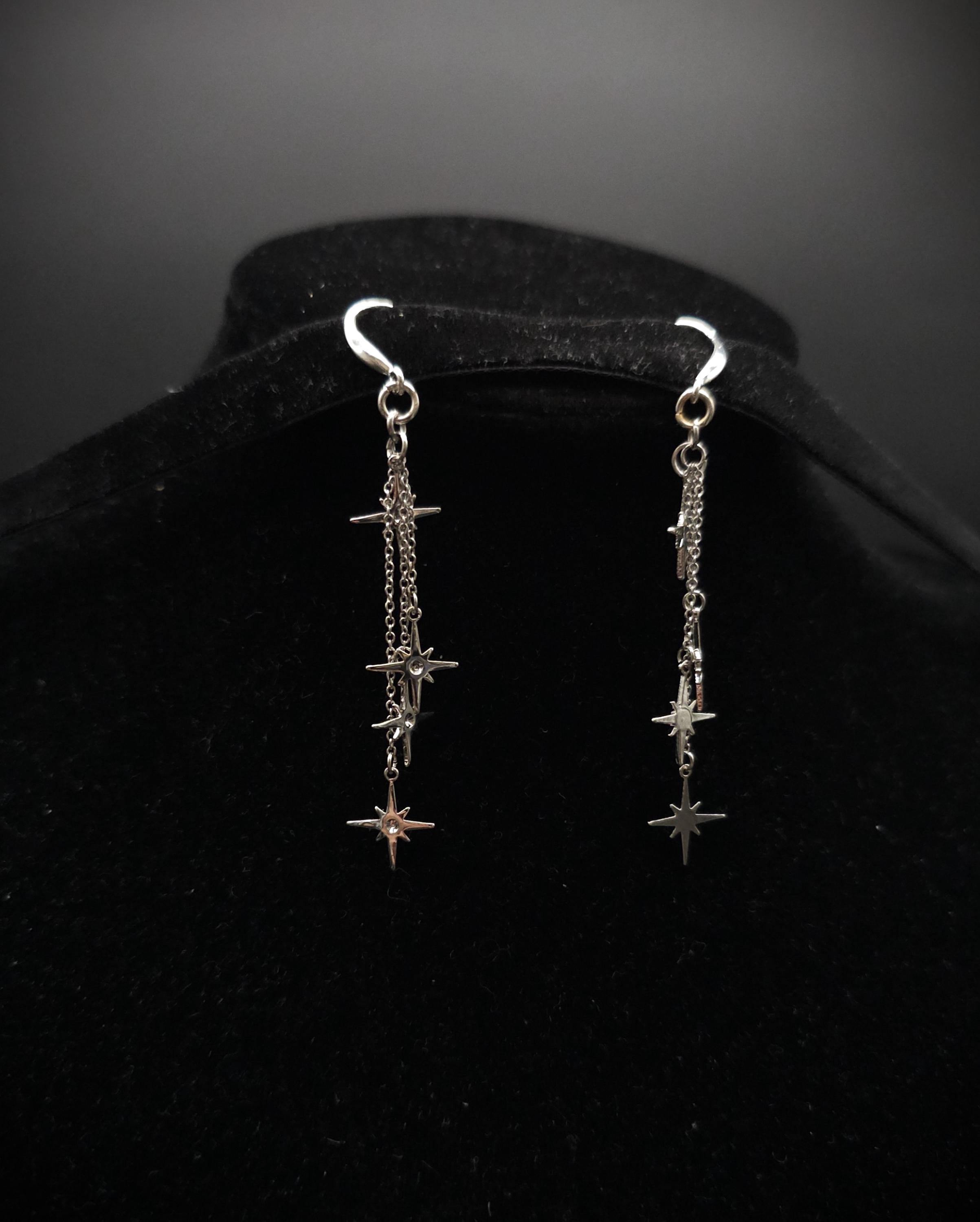 Kurze 925er Sterling Silber Stern-Ohrringe ~ Edelstahl Sterne ~ filigraner Ohrschmuck ~ Fantasy Ohrhaken