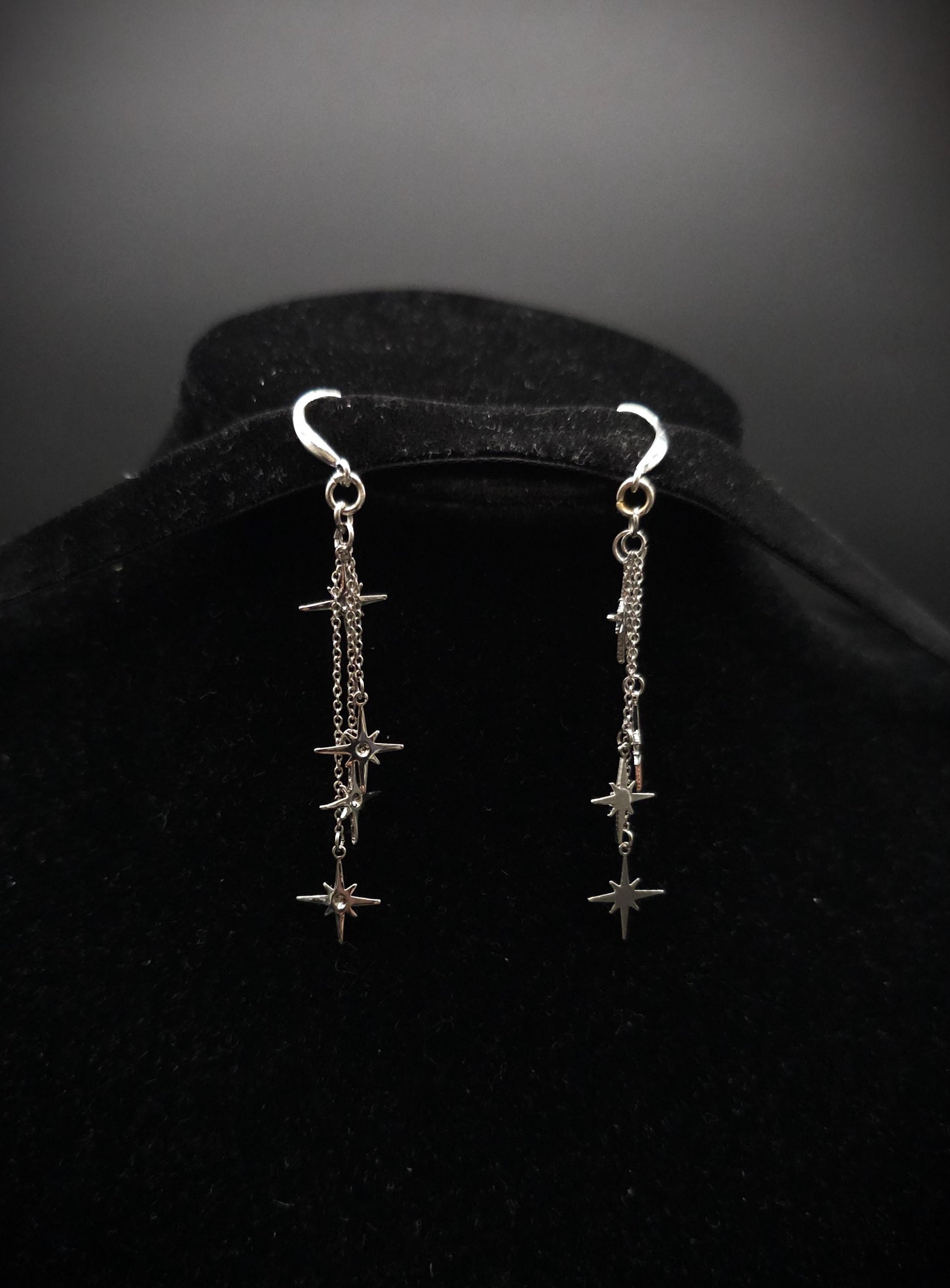 Kurze 925er Sterling Silber Stern-Ohrringe ~ Edelstahl Sterne ~ filigraner Ohrschmuck ~ Fantasy Ohrhaken