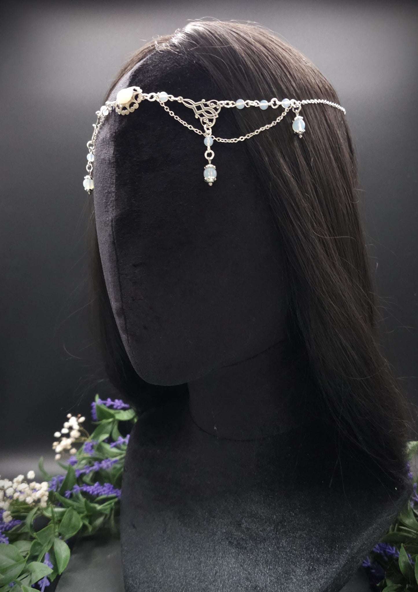 2-in-1 Headpiece & Collier ~ Opalith Cabochon ~ Witchy Elven Accessoire ~ Fantasy Haarschmuck~ Größenverstellbar