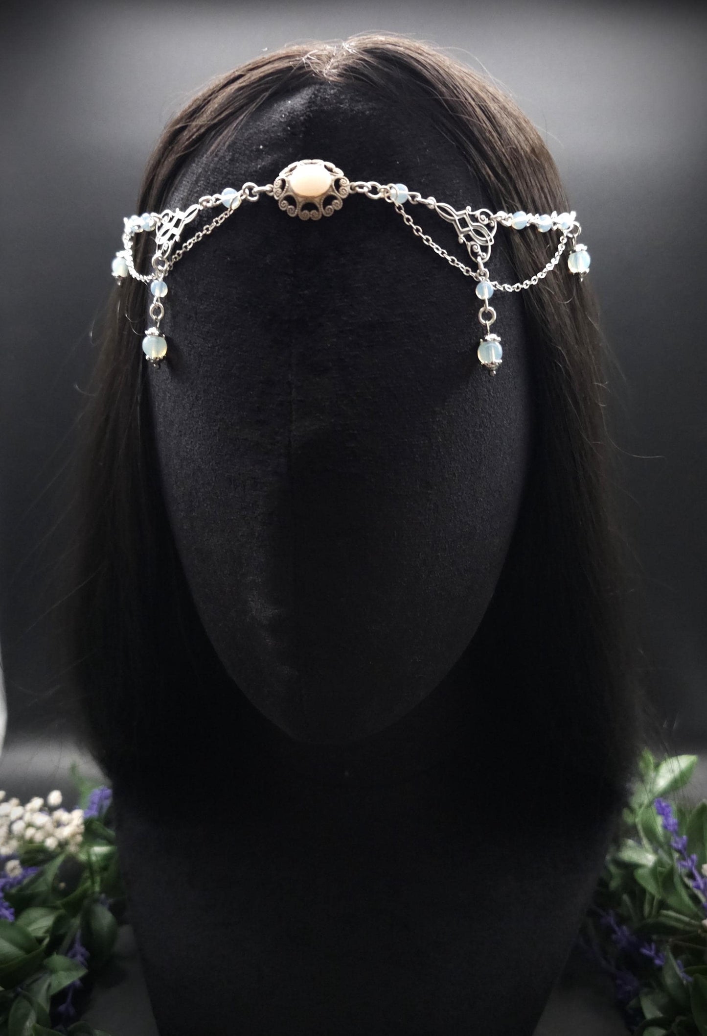 2-in-1 Headpiece & Collier ~ Opalith Cabochon ~ Witchy Elven Accessoire ~ Fantasy Haarschmuck~ Größenverstellbar