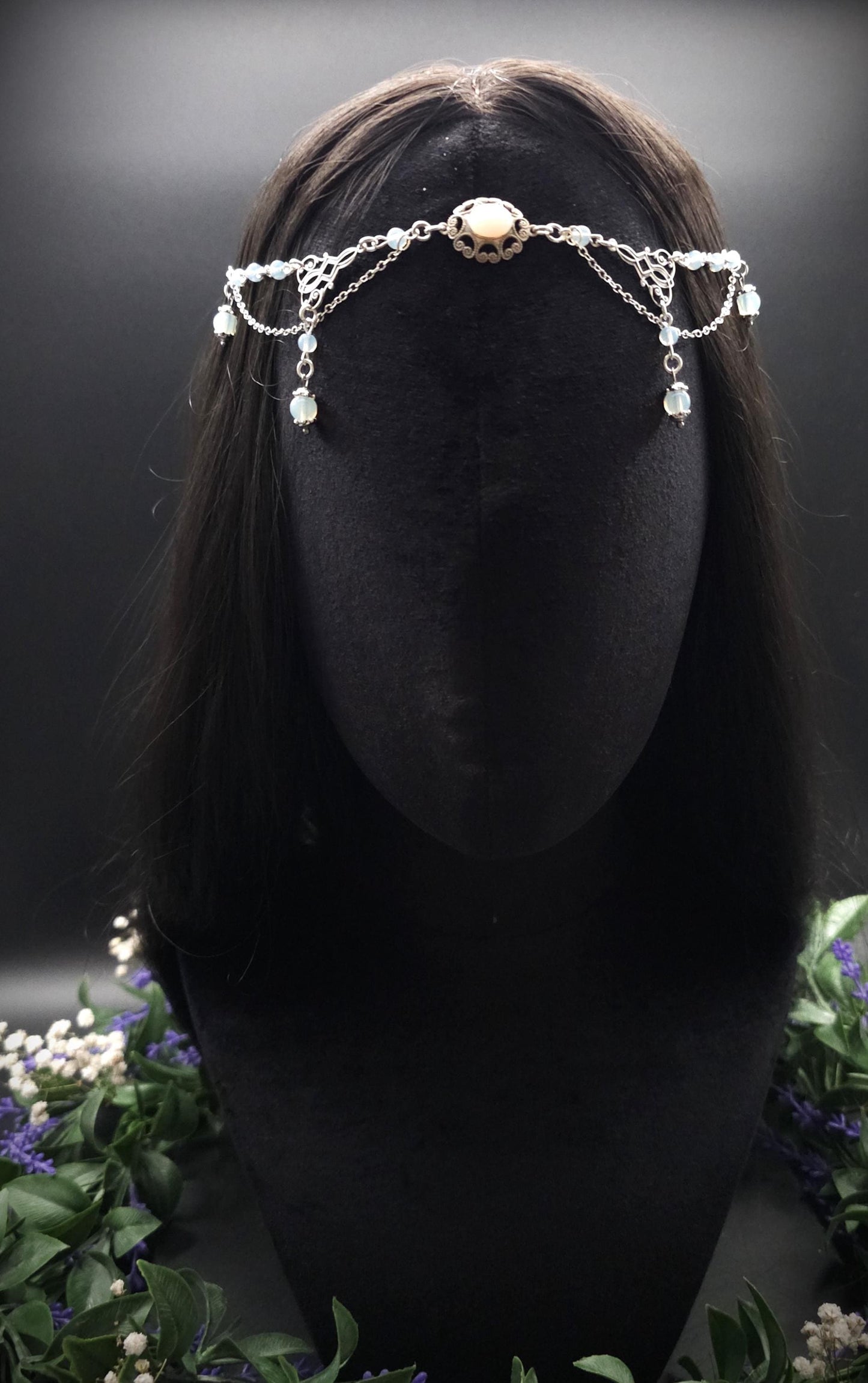 2-in-1 Headpiece & Collier ~ Opalith Cabochon ~ Witchy Elven Accessoire ~ Fantasy Haarschmuck~ Größenverstellbar