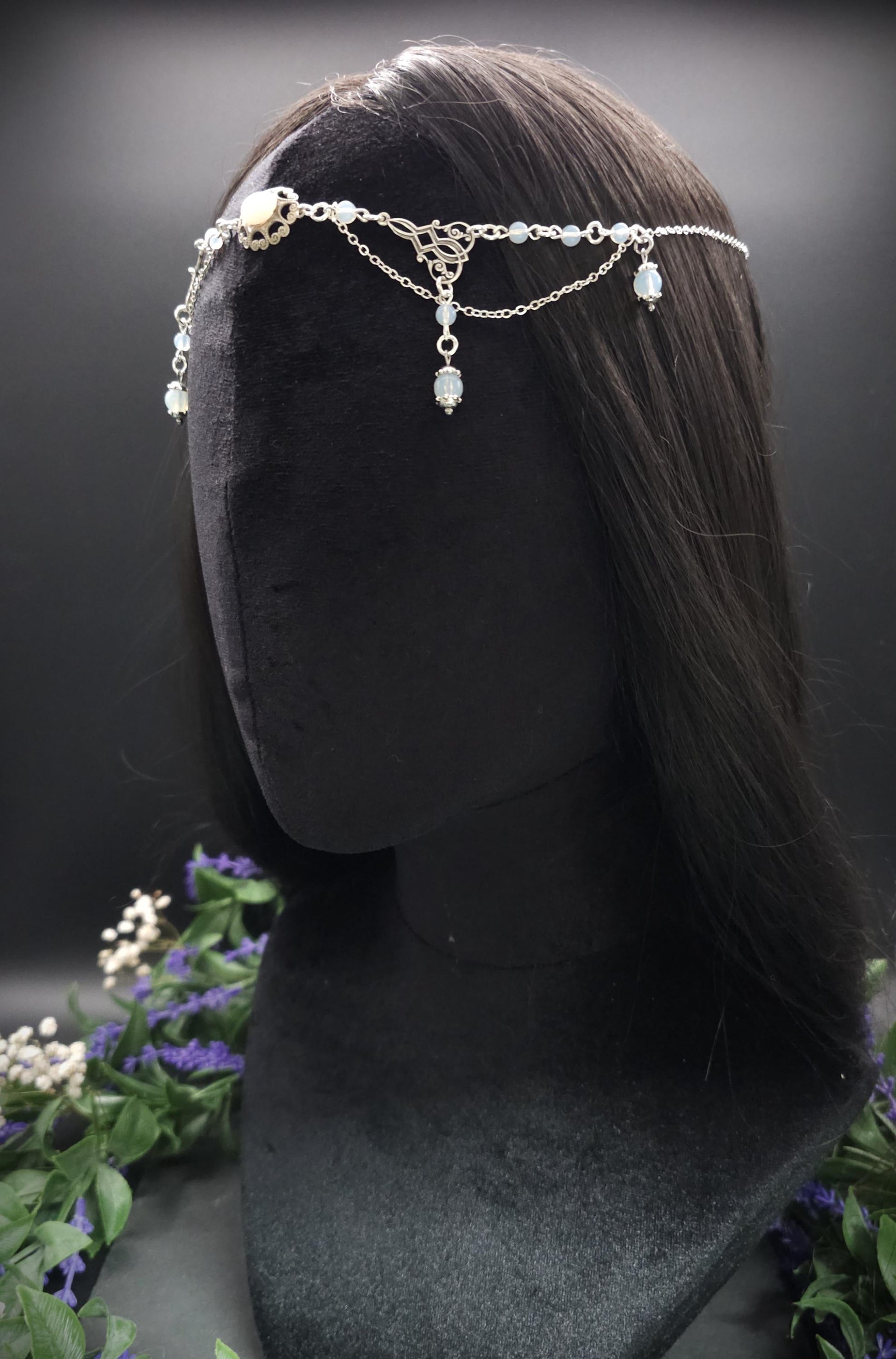 2-in-1 Headpiece & Collier ~ Opalith Cabochon ~ Witchy Elven Accessoire ~ Fantasy Haarschmuck~ Größenverstellbar