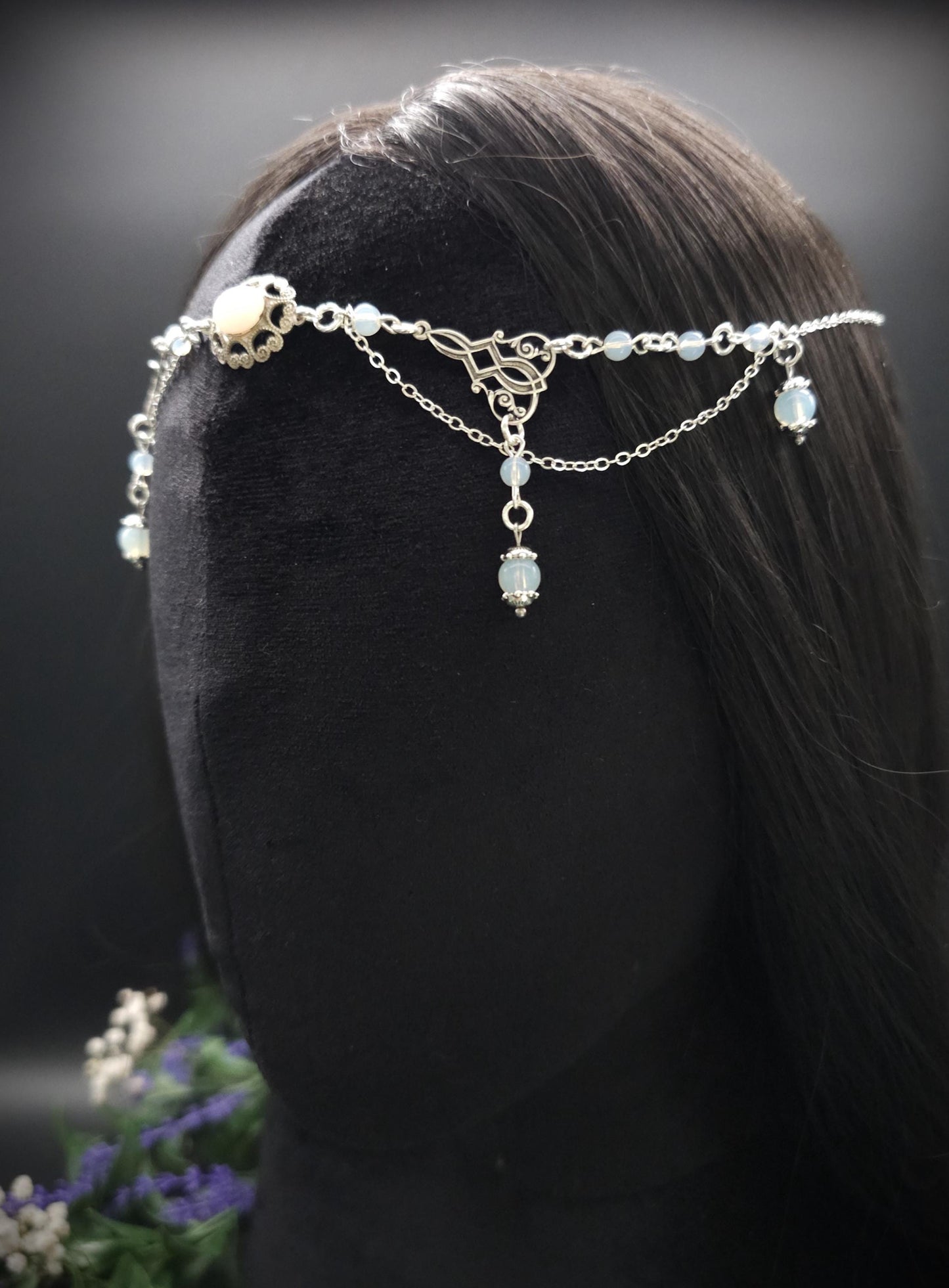 2-in-1 Headpiece & Collier ~ Opalith Cabochon ~ Witchy Elven Accessoire ~ Fantasy Haarschmuck~ Größenverstellbar