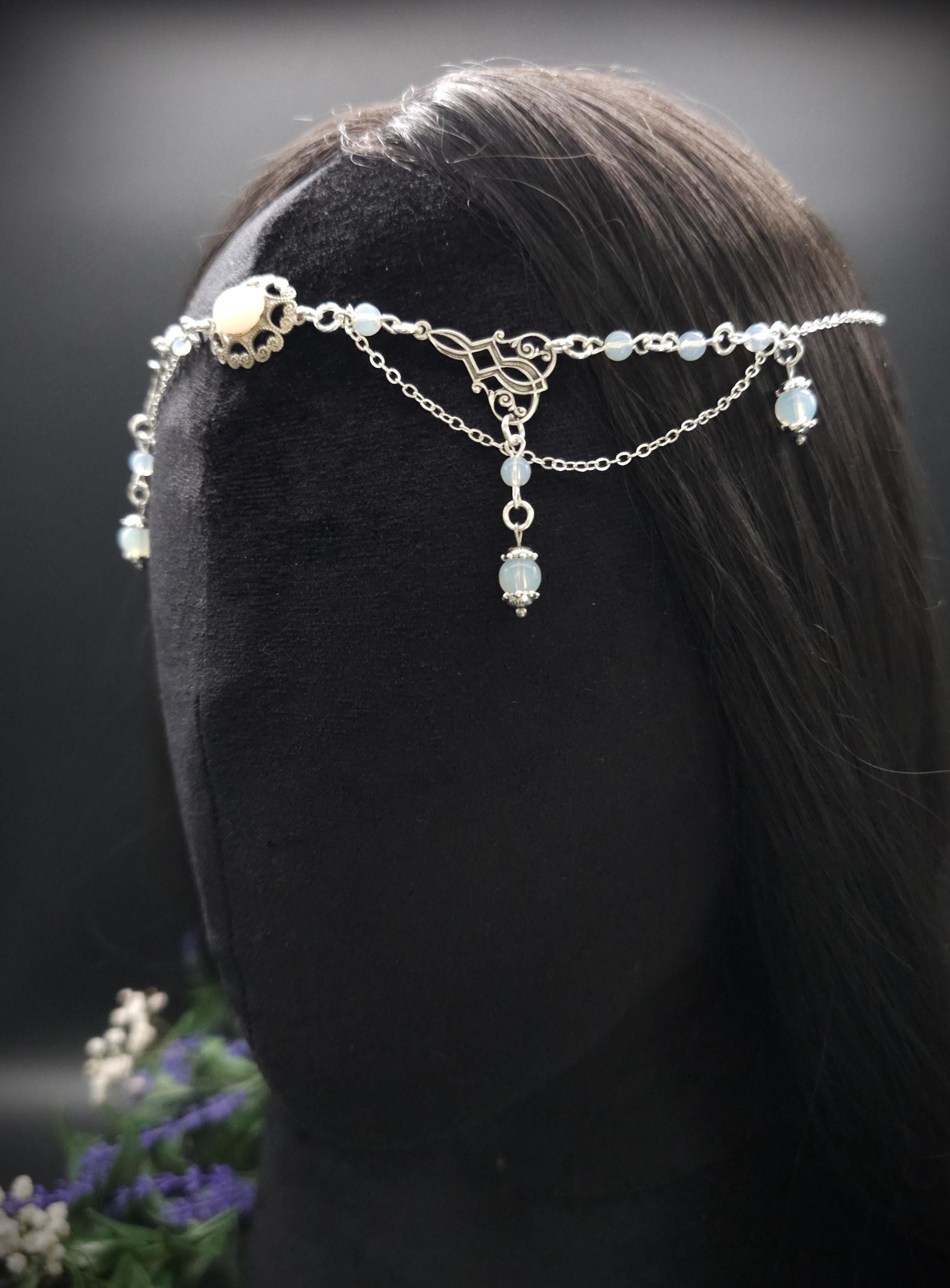 2-in-1 Headpiece & Collier ~ Opalith Cabochon ~ Witchy Elven Accessoire ~ Fantasy Haarschmuck~ Größenverstellbar