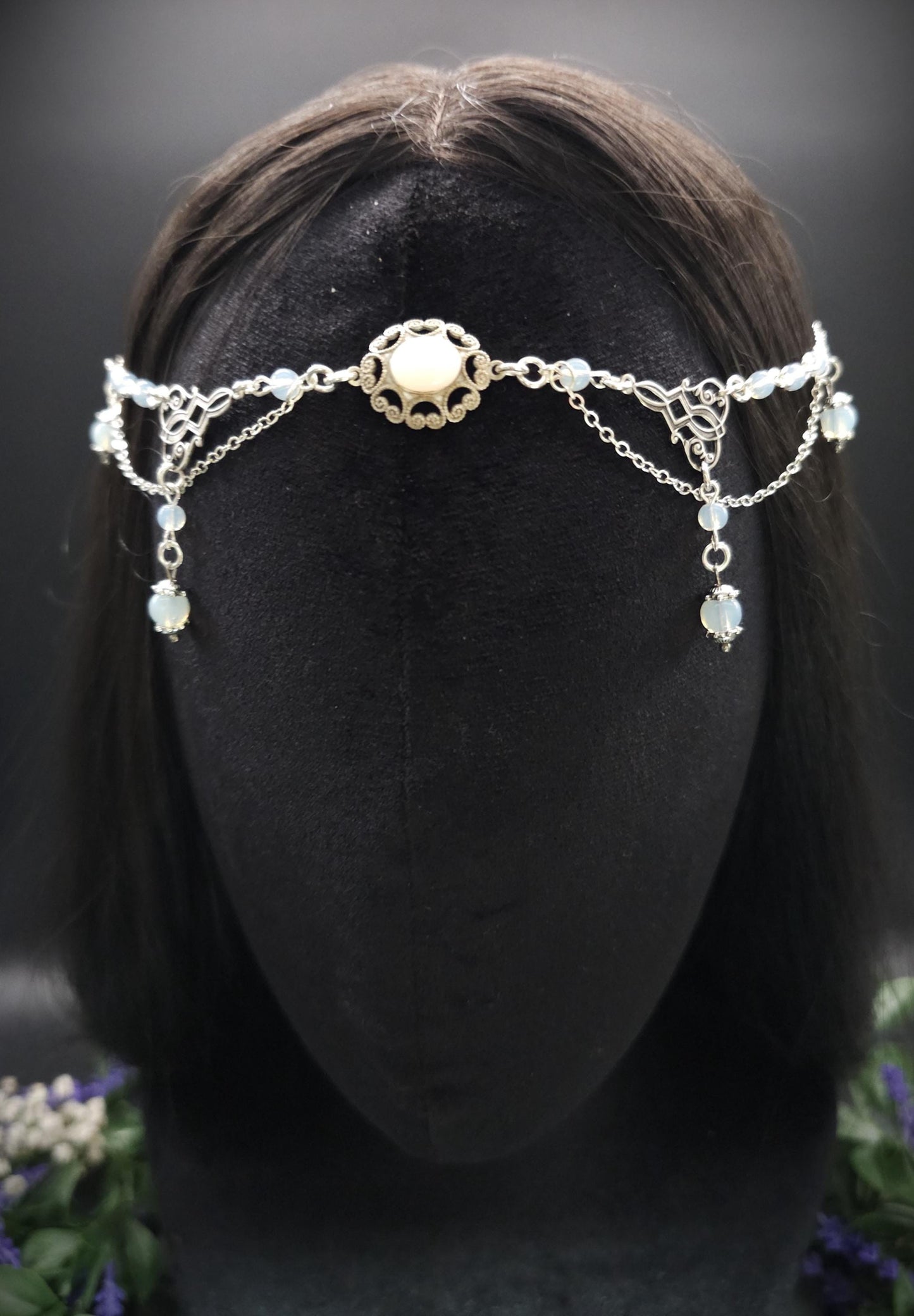 2-in-1 Headpiece & Collier ~ Opalith Cabochon ~ Witchy Elven Accessoire ~ Fantasy Haarschmuck~ Größenverstellbar