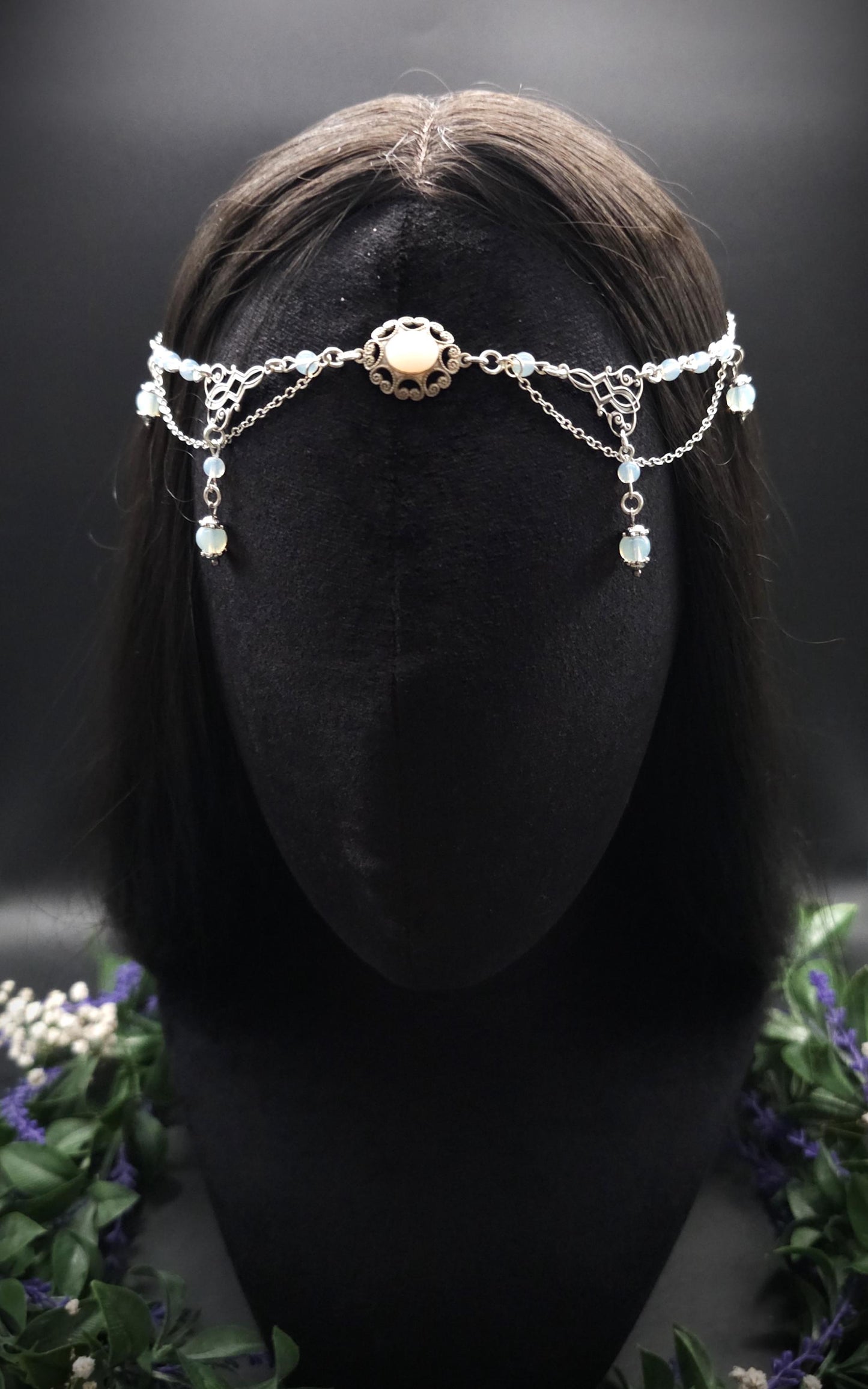 2-in-1 Headpiece & Collier ~ Opalith Cabochon ~ Witchy Elven Accessoire ~ Fantasy Haarschmuck~ Größenverstellbar