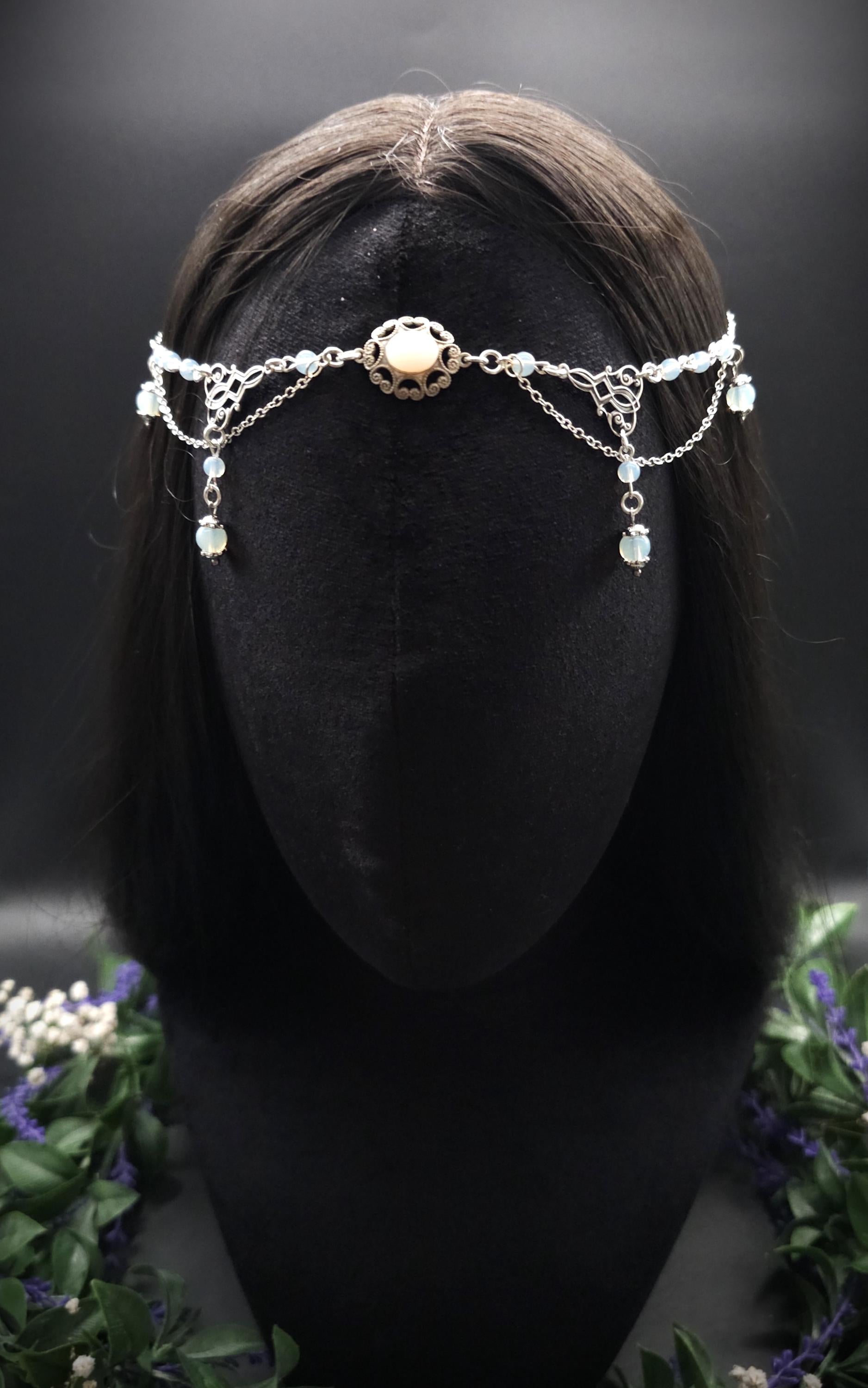 2-in-1 Headpiece & Collier ~ Opalith Cabochon ~ Witchy Elven Accessoire ~ Fantasy Haarschmuck~ Größenverstellbar