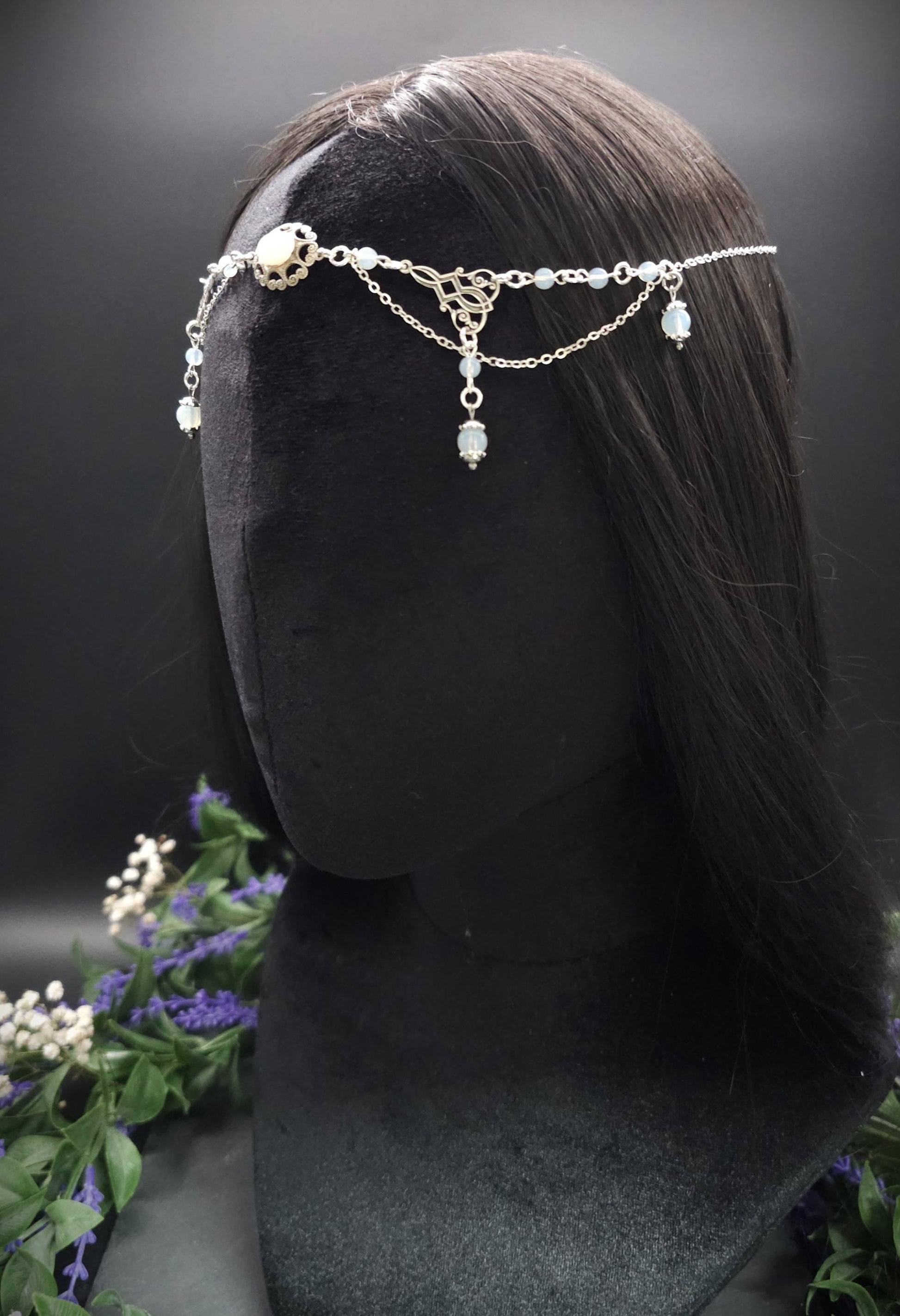 2-in-1 Headpiece & Collier ~ Opalith Cabochon ~ Witchy Elven Accessoire ~ Fantasy Haarschmuck~ Größenverstellbar