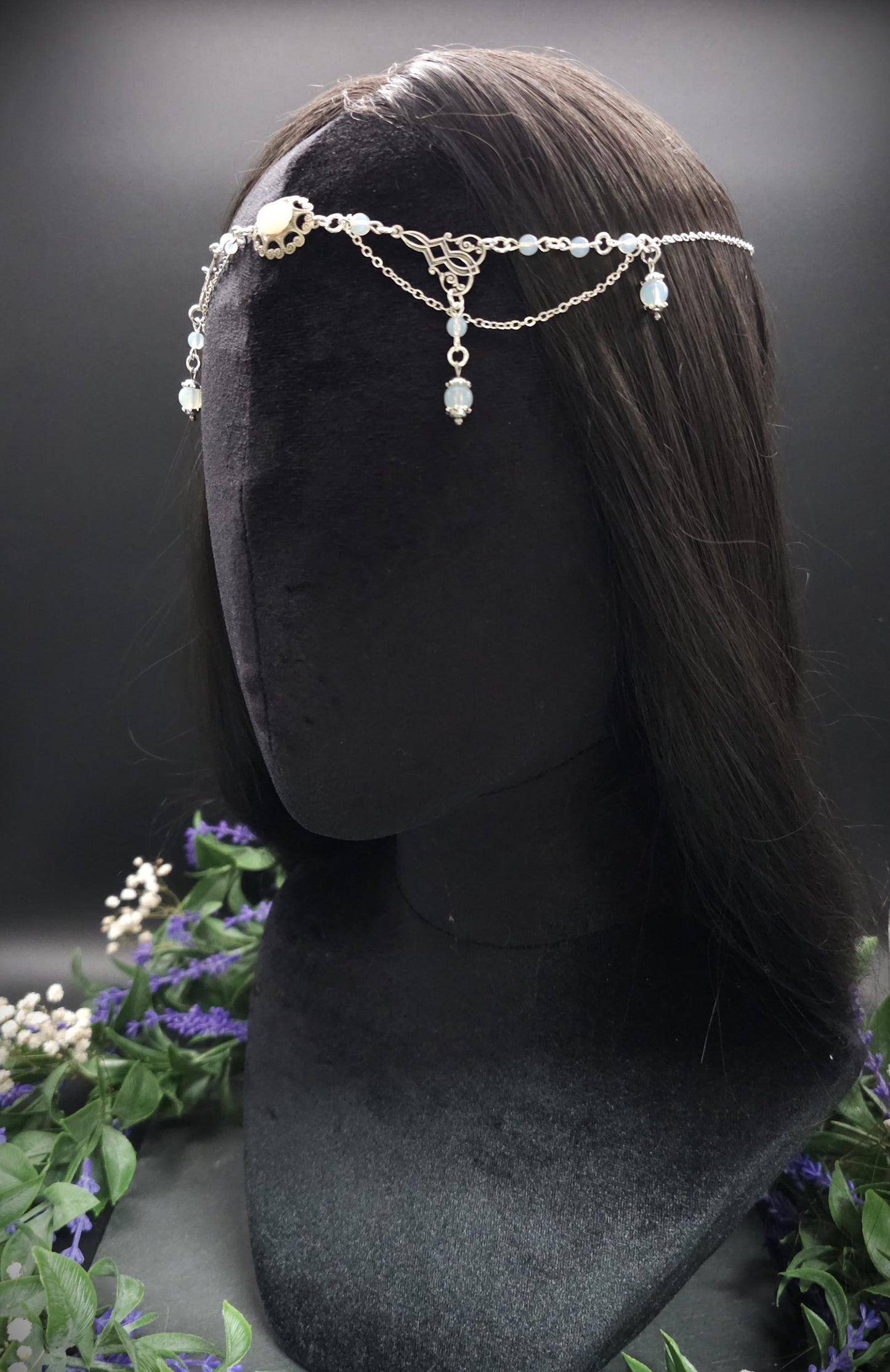 2-in-1 Headpiece & Collier ~ Opalith Cabochon ~ Witchy Elven Accessoire ~ Fantasy Haarschmuck~ Größenverstellbar