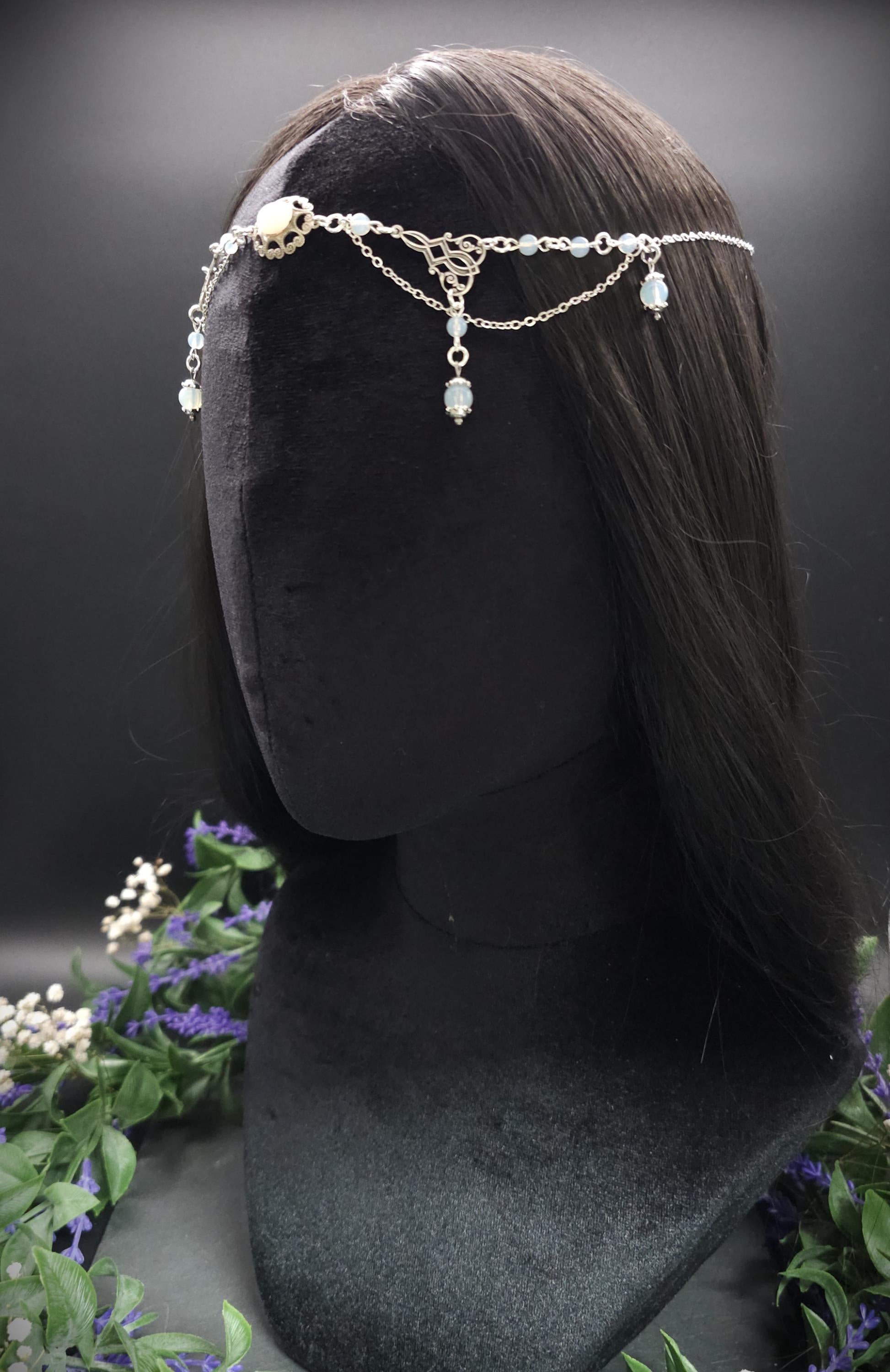 2-in-1 Headpiece & Collier ~ Opalith Cabochon ~ Witchy Elven Accessoire ~ Fantasy Haarschmuck~ Größenverstellbar