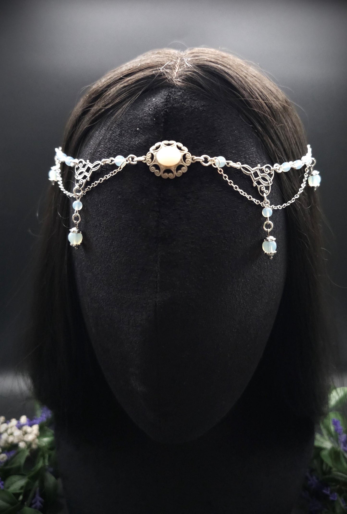 2-in-1 Headpiece & Collier ~ Opalith Cabochon ~ Witchy Elven Accessoire ~ Fantasy Haarschmuck~ Größenverstellbar