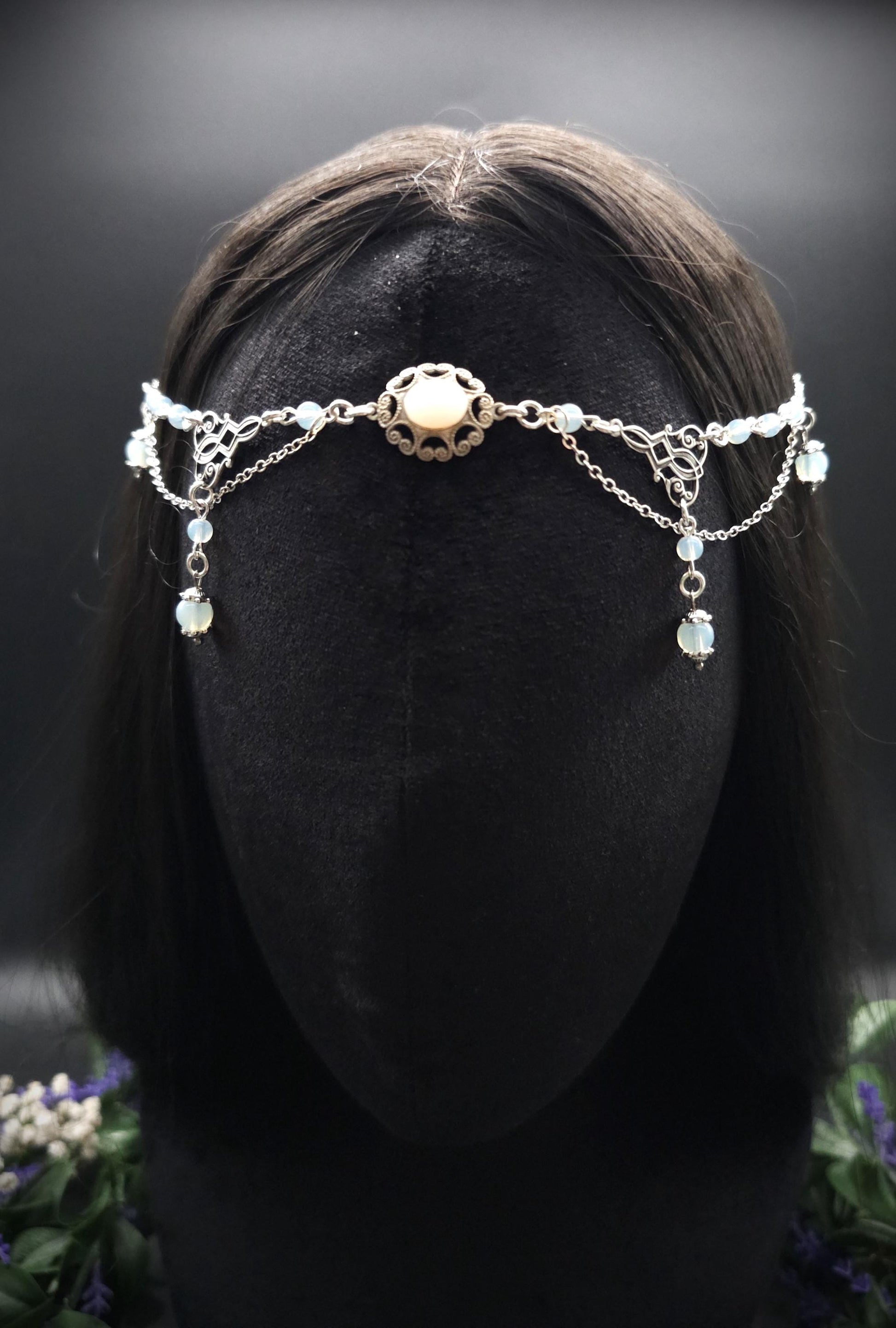 2-in-1 Headpiece & Collier ~ Opalith Cabochon ~ Witchy Elven Accessoire ~ Fantasy Haarschmuck~ Größenverstellbar