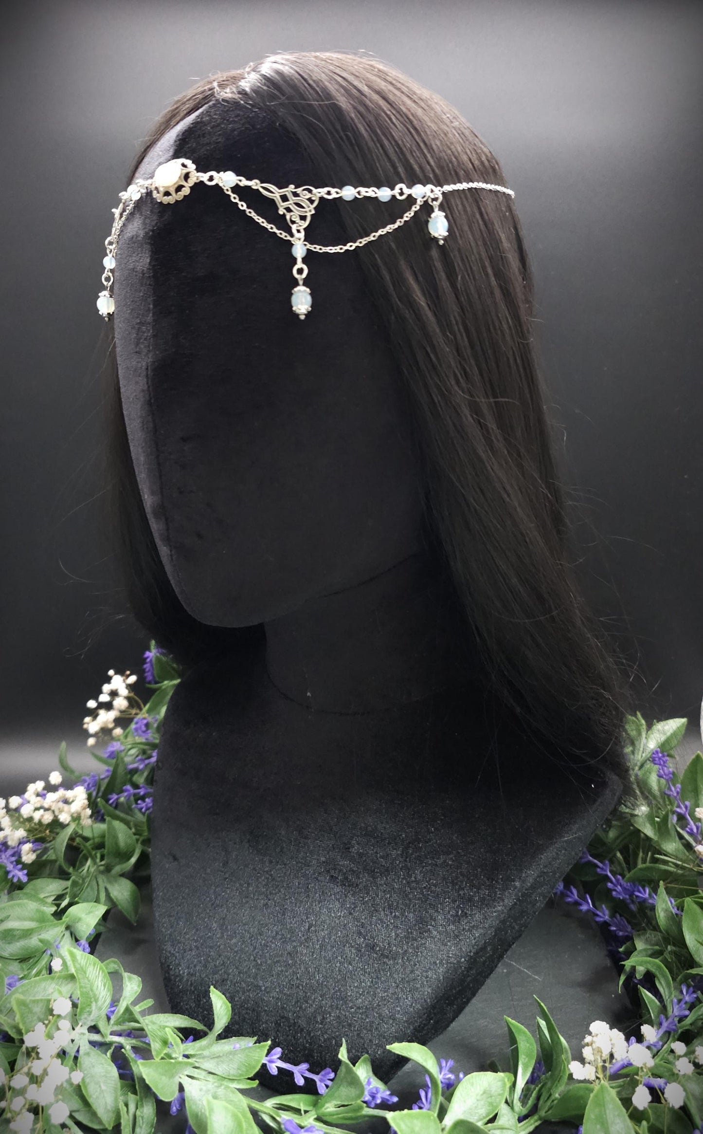 2-in-1 Headpiece & Collier ~ Opalith Cabochon ~ Witchy Elven Accessoire ~ Fantasy Haarschmuck~ Größenverstellbar