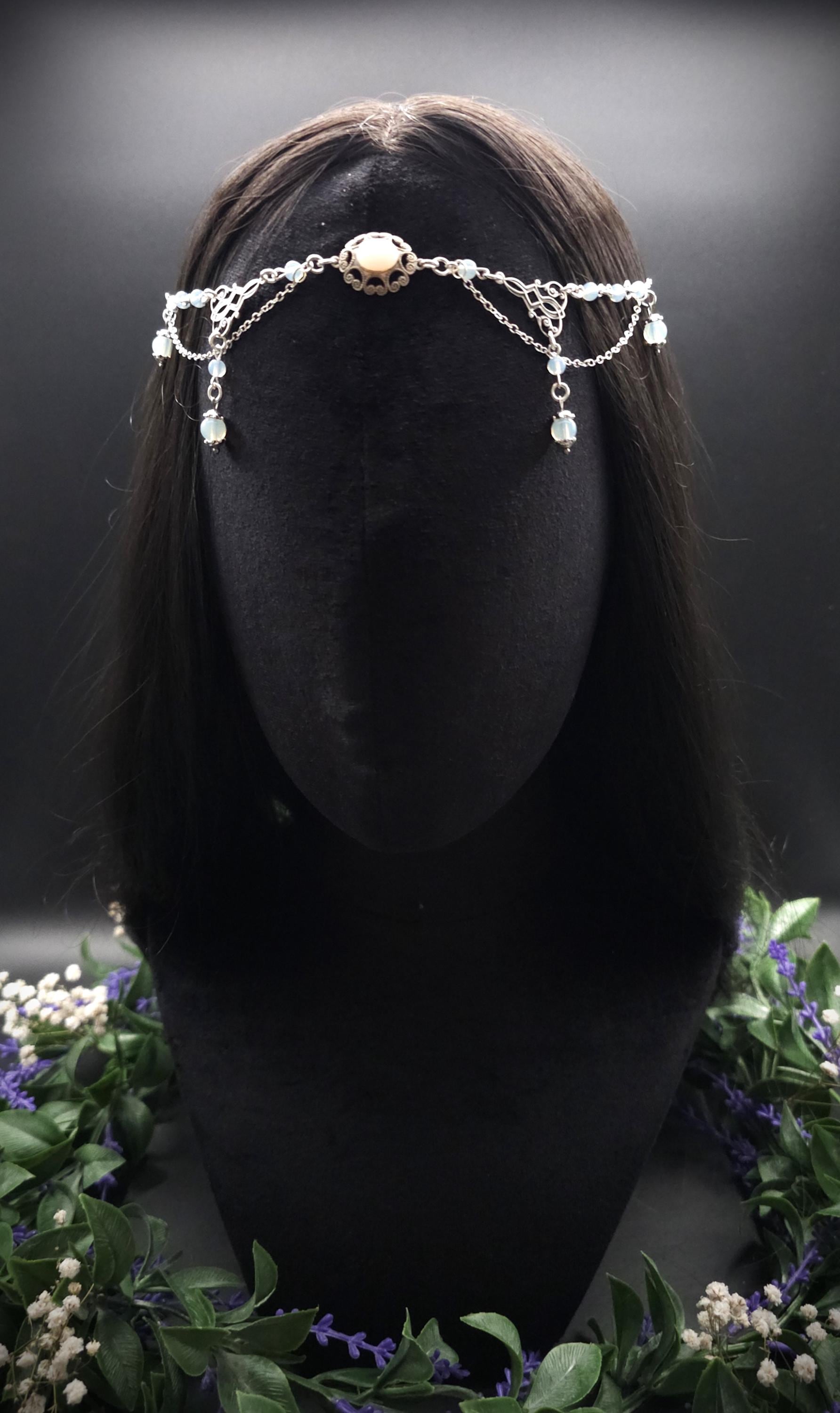 2-in-1 Headpiece & Collier ~ Opalith Cabochon ~ Witchy Elven Accessoire ~ Fantasy Haarschmuck~ Größenverstellbar