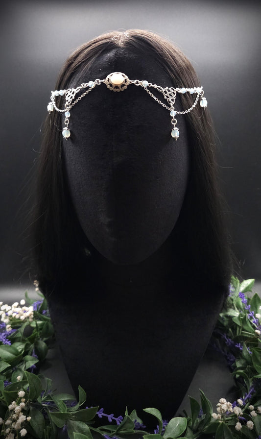2-in-1 Headpiece & Collier ~ Opalith Cabochon ~ Witchy Elven Accessoire ~ Fantasy Haarschmuck~ Größenverstellbar