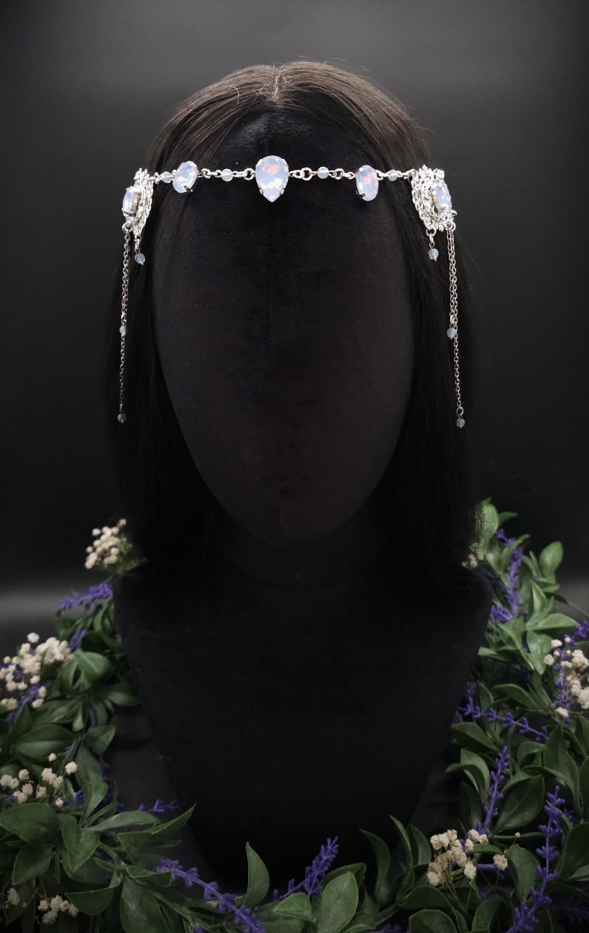 Opalith Headpiece ~ Collier 2-in-1 ~ Elfenkrone & Kette ~ Witchy Fantasy Schmuck ~ Filigranes Headpiece ~ Braut Schmuck ~ Größenverstellbar