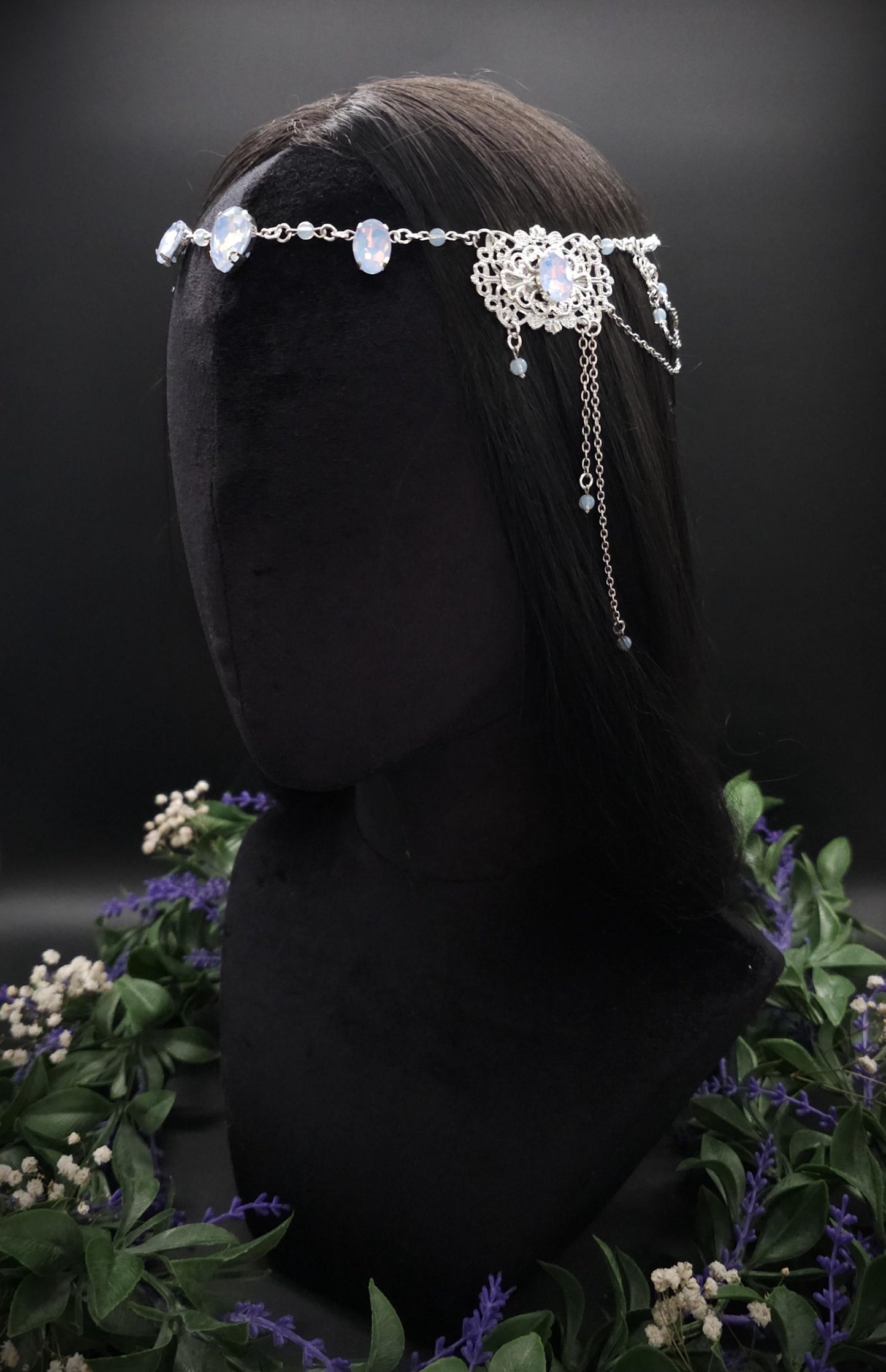 Opalith Headpiece ~ Collier 2-in-1 ~ Elfenkrone & Kette ~ Witchy Fantasy Schmuck ~ Filigranes Headpiece ~ Braut Schmuck ~ Größenverstellbar