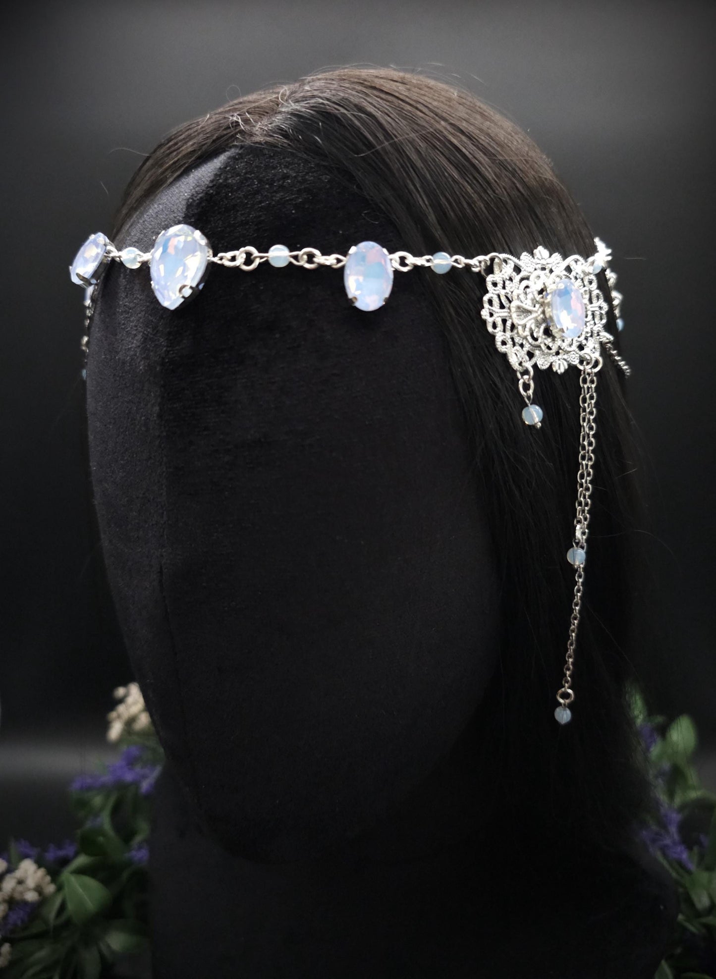 Opalith Headpiece ~ Collier 2-in-1 ~ Elfenkrone & Kette ~ Witchy Fantasy Schmuck ~ Filigranes Headpiece ~ Braut Schmuck ~ Größenverstellbar