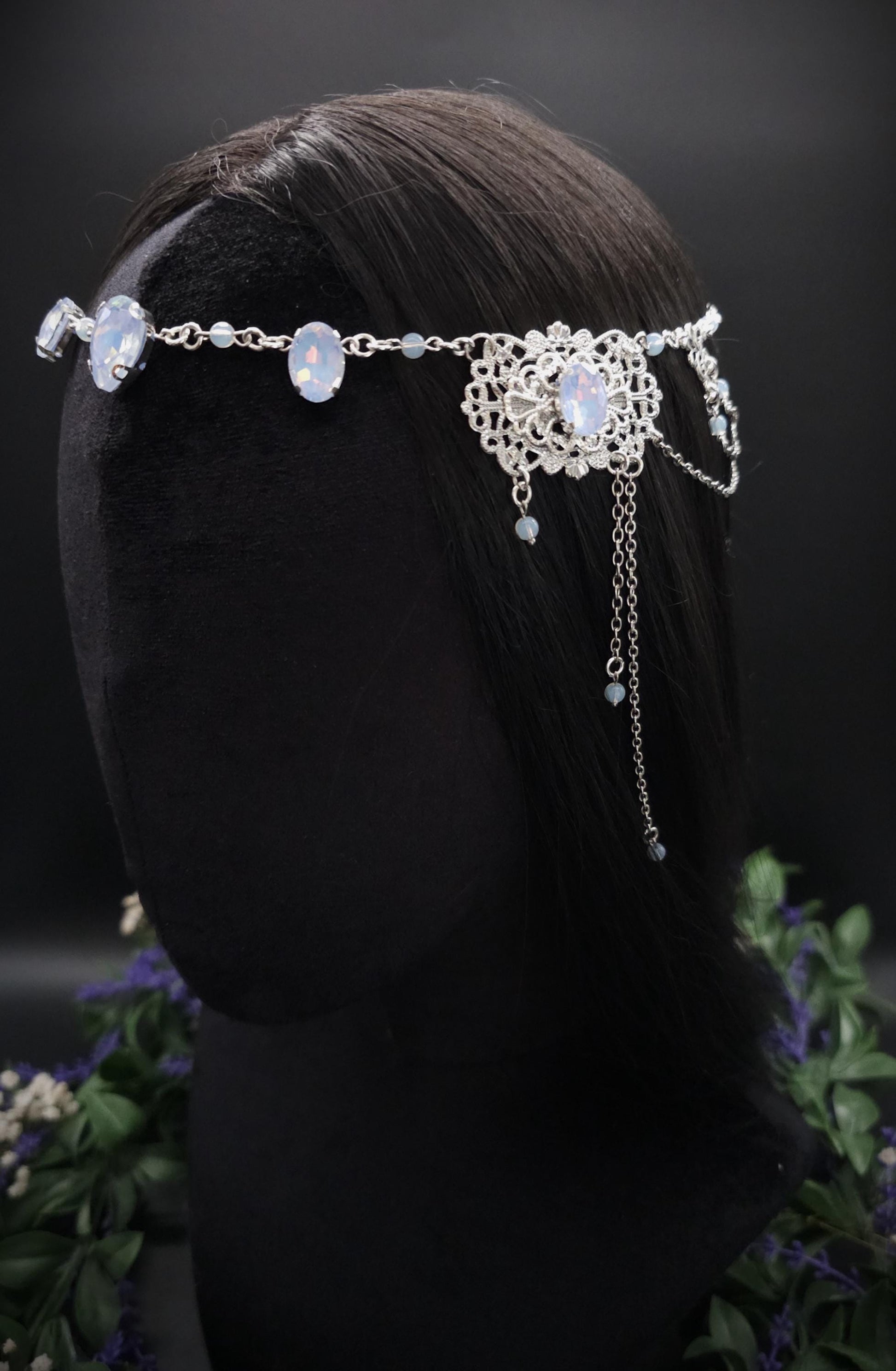Opalith Headpiece ~ Collier 2-in-1 ~ Elfenkrone & Kette ~ Witchy Fantasy Schmuck ~ Filigranes Headpiece ~ Braut Schmuck ~ Größenverstellbar
