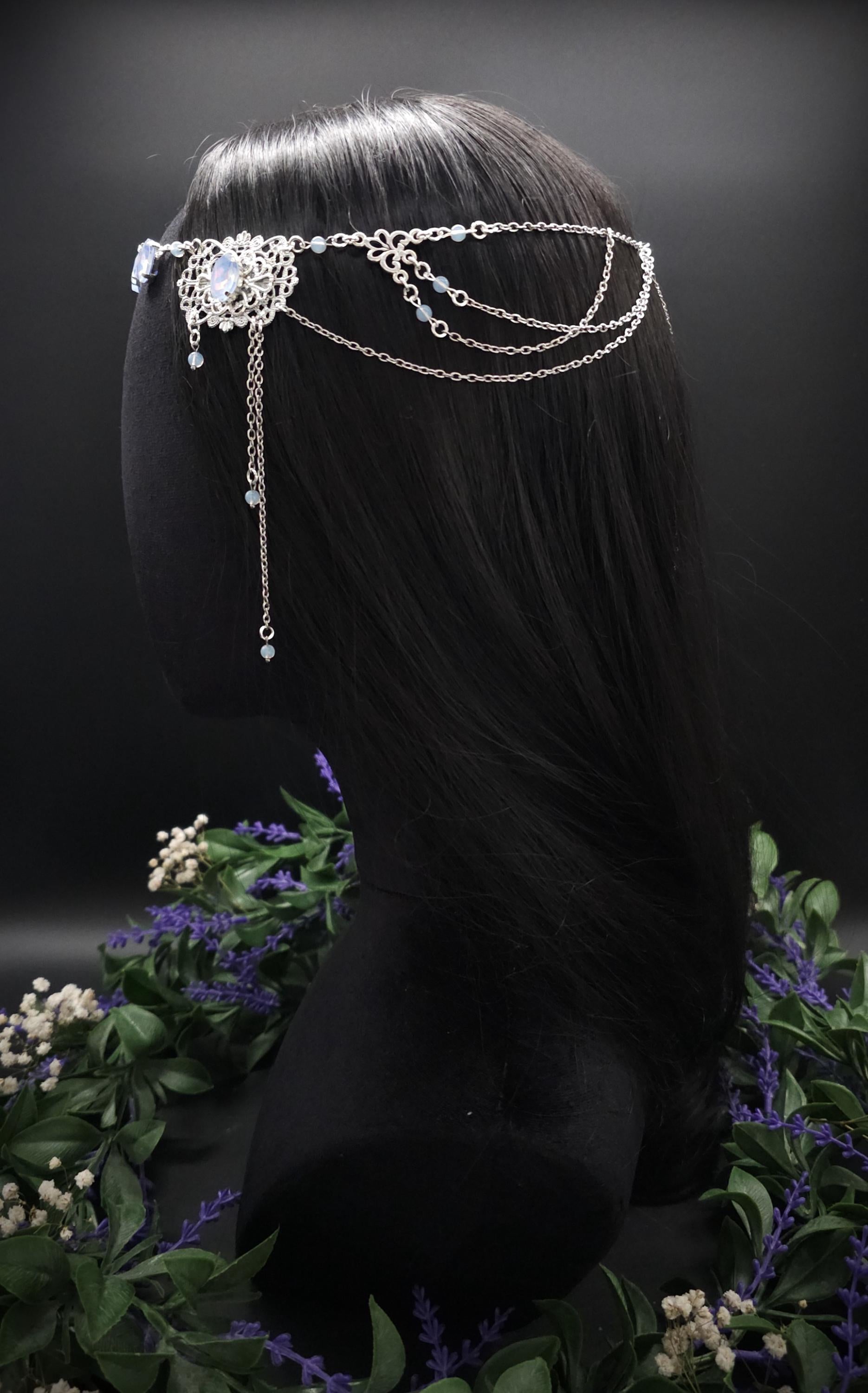Opalith Headpiece ~ Collier 2-in-1 ~ Elfenkrone & Kette ~ Witchy Fantasy Schmuck ~ Filigranes Headpiece ~ Braut Schmuck ~ Größenverstellbar