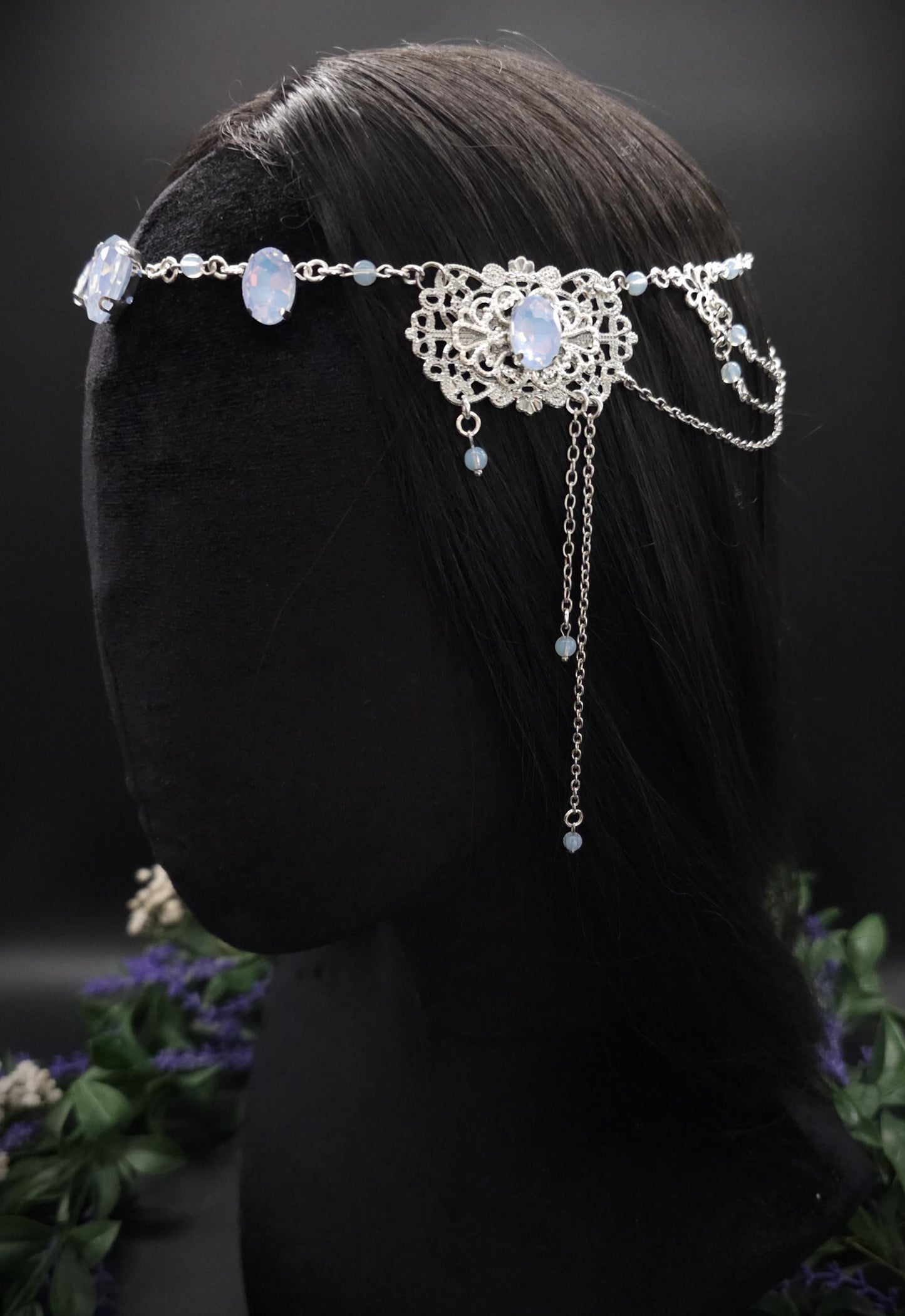 Opalith Headpiece ~ Collier 2-in-1 ~ Elfenkrone & Kette ~ Witchy Fantasy Schmuck ~ Filigranes Headpiece ~ Braut Schmuck ~ Größenverstellbar