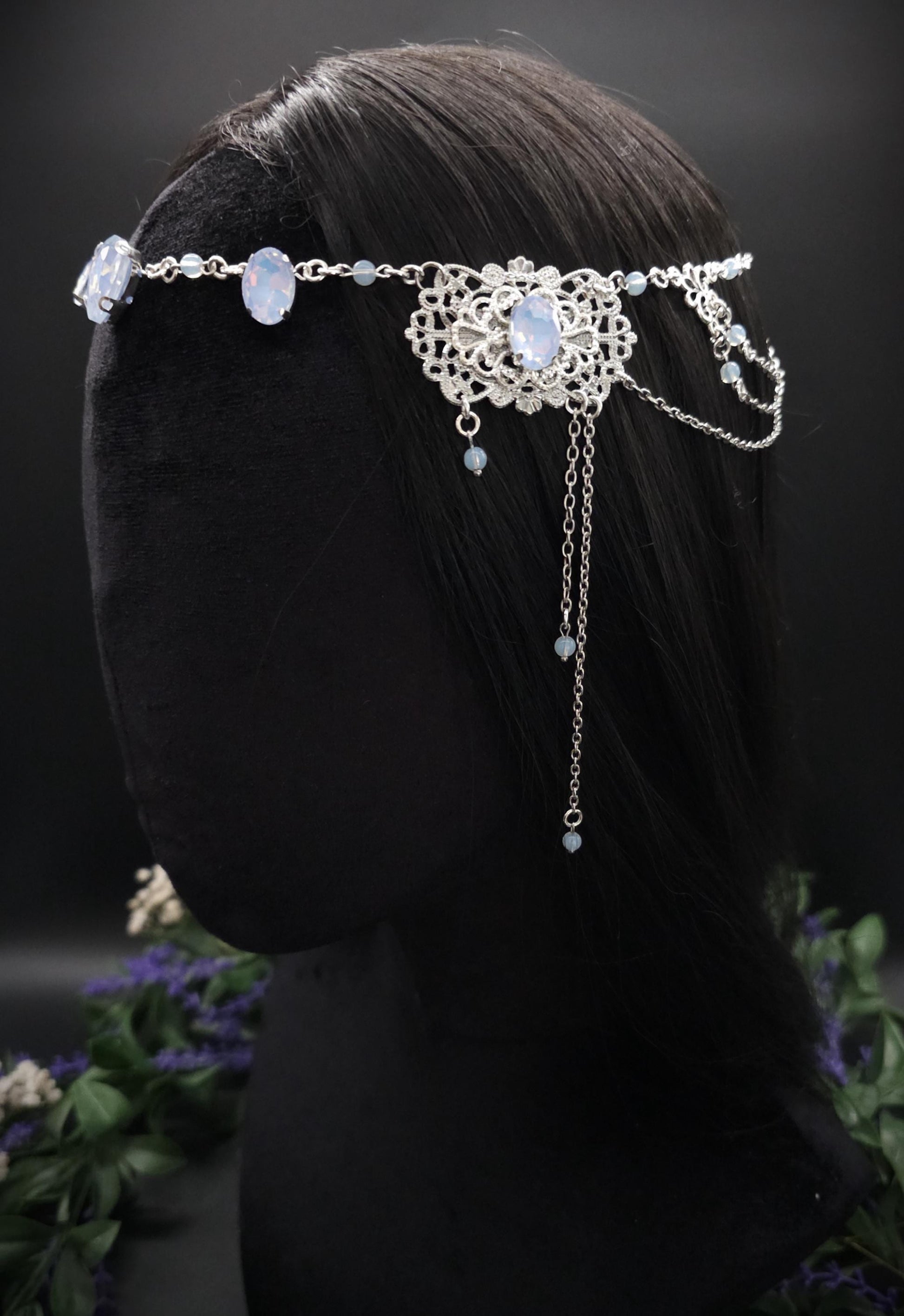 Opalith Headpiece ~ Collier 2-in-1 ~ Elfenkrone & Kette ~ Witchy Fantasy Schmuck ~ Filigranes Headpiece ~ Braut Schmuck ~ Größenverstellbar