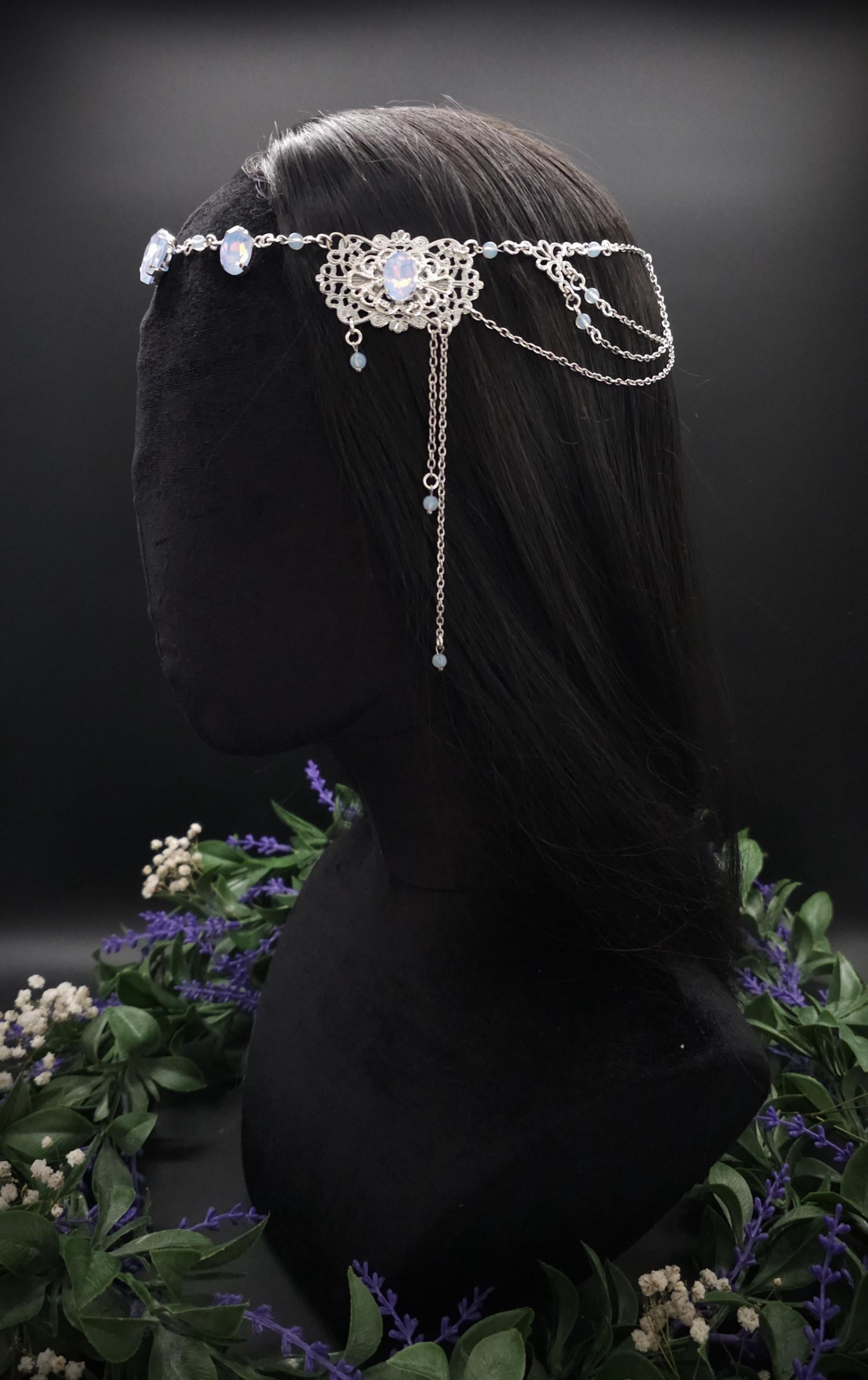 Opalith Headpiece ~ Collier 2-in-1 ~ Elfenkrone & Kette ~ Witchy Fantasy Schmuck ~ Filigranes Headpiece ~ Braut Schmuck ~ Größenverstellbar