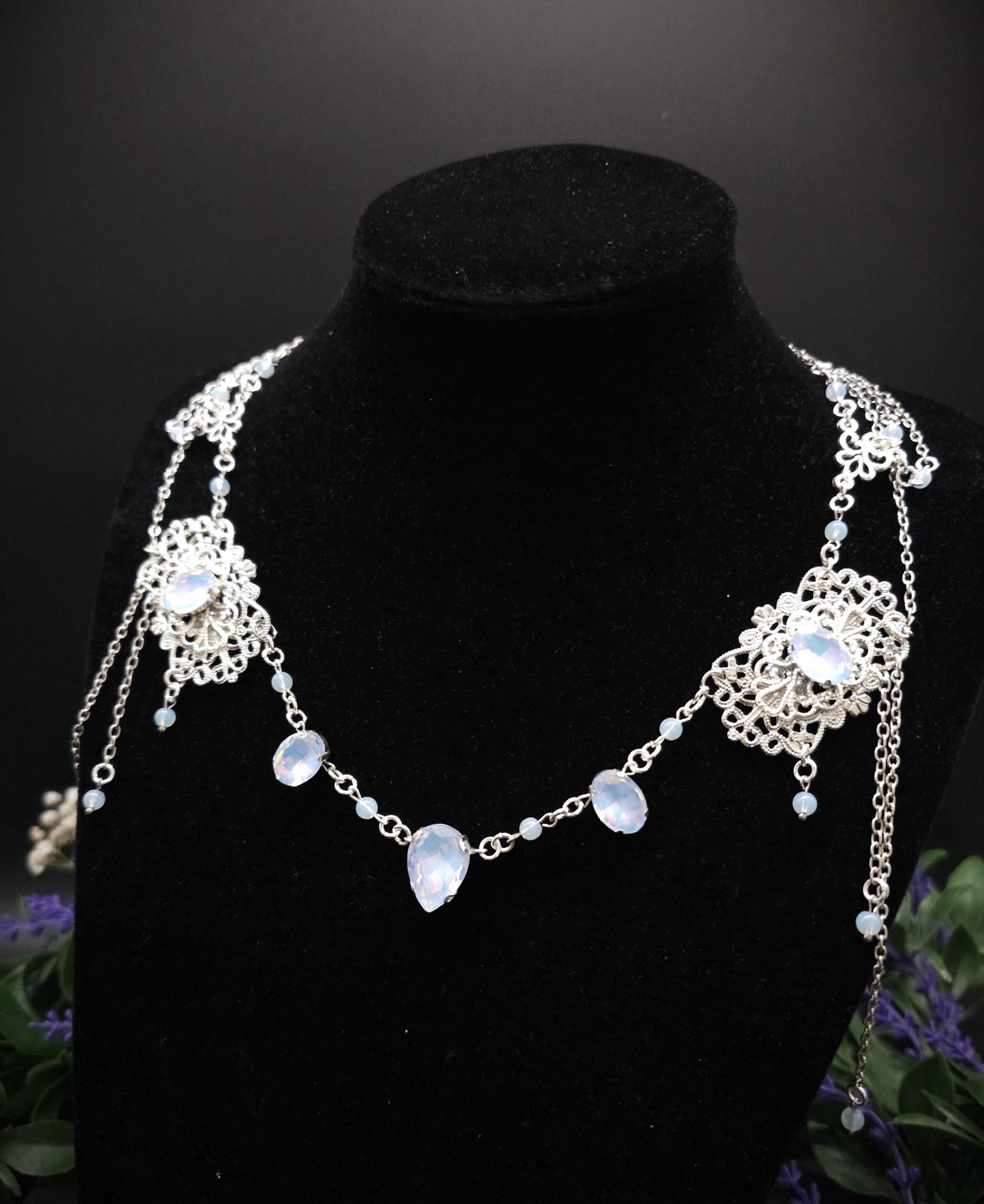 Opalith Headpiece ~ Collier 2-in-1 ~ Elfenkrone & Kette ~ Witchy Fantasy Schmuck ~ Filigranes Headpiece ~ Braut Schmuck ~ Größenverstellbar