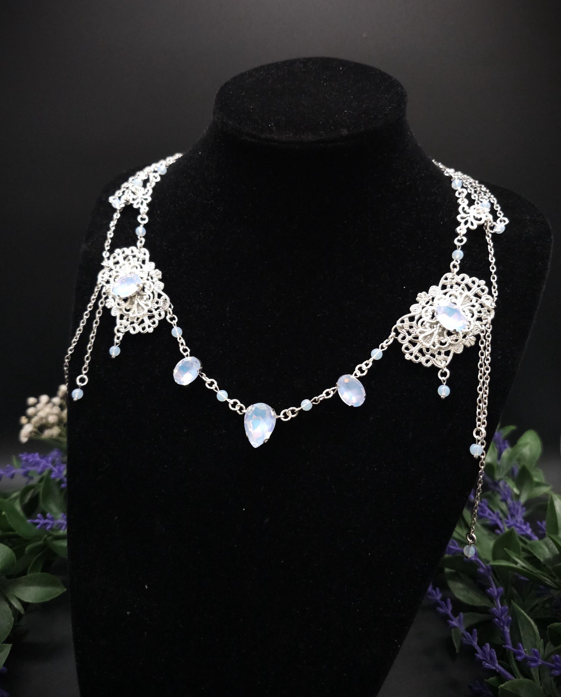 Opalith Headpiece ~ Collier 2-in-1 ~ Elfenkrone & Kette ~ Witchy Fantasy Schmuck ~ Filigranes Headpiece ~ Braut Schmuck ~ Größenverstellbar