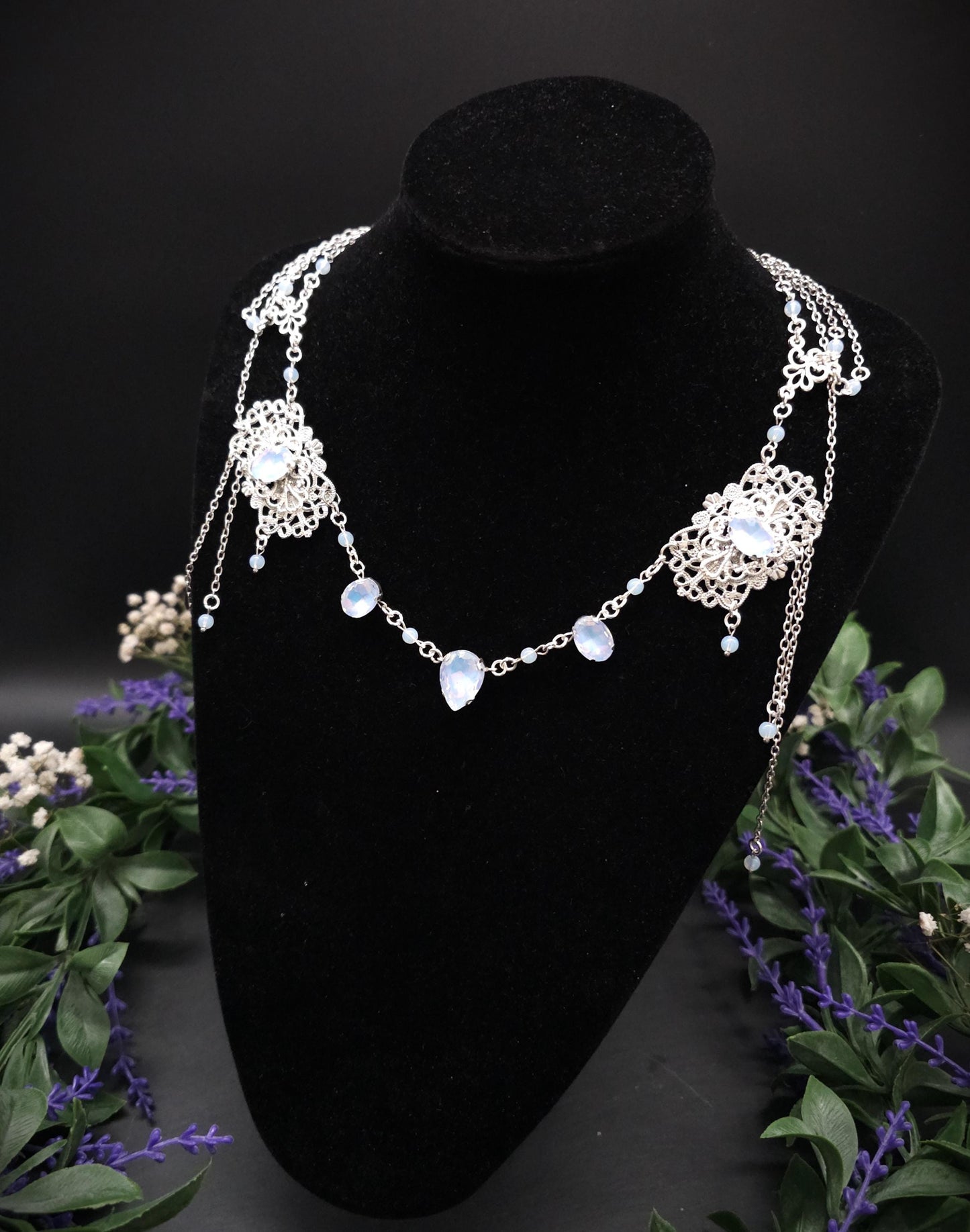 Opalith Headpiece ~ Collier 2-in-1 ~ Elfenkrone & Kette ~ Witchy Fantasy Schmuck ~ Filigranes Headpiece ~ Braut Schmuck ~ Größenverstellbar