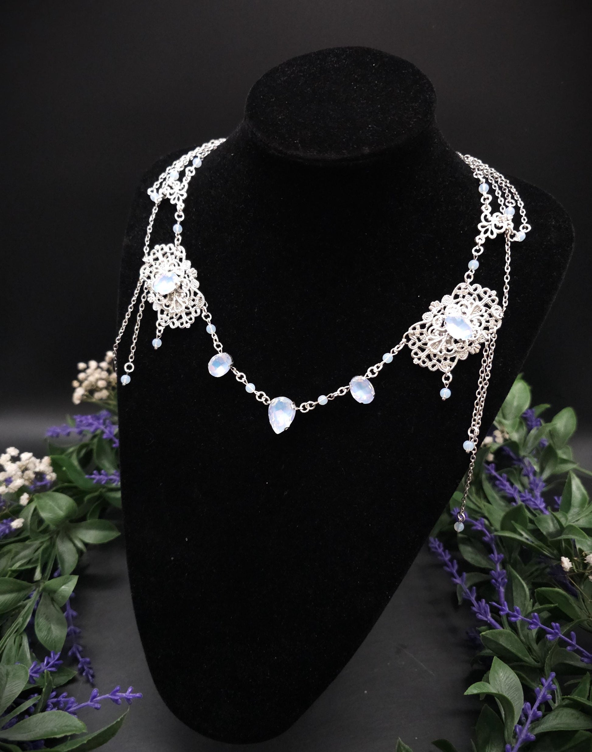 Opalith Headpiece ~ Collier 2-in-1 ~ Elfenkrone & Kette ~ Witchy Fantasy Schmuck ~ Filigranes Headpiece ~ Braut Schmuck ~ Größenverstellbar