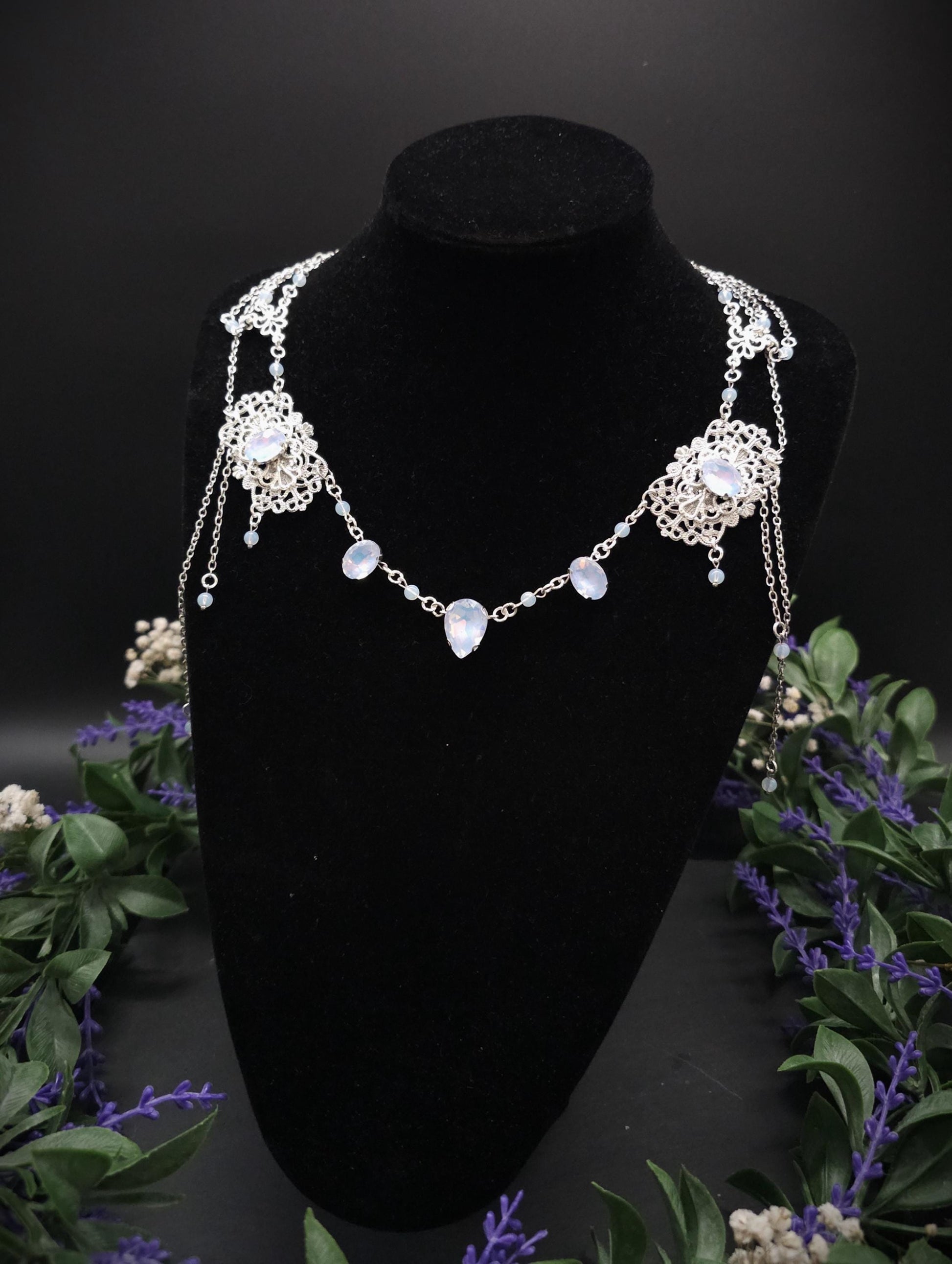 Opalith Headpiece ~ Collier 2-in-1 ~ Elfenkrone & Kette ~ Witchy Fantasy Schmuck ~ Filigranes Headpiece ~ Braut Schmuck ~ Größenverstellbar