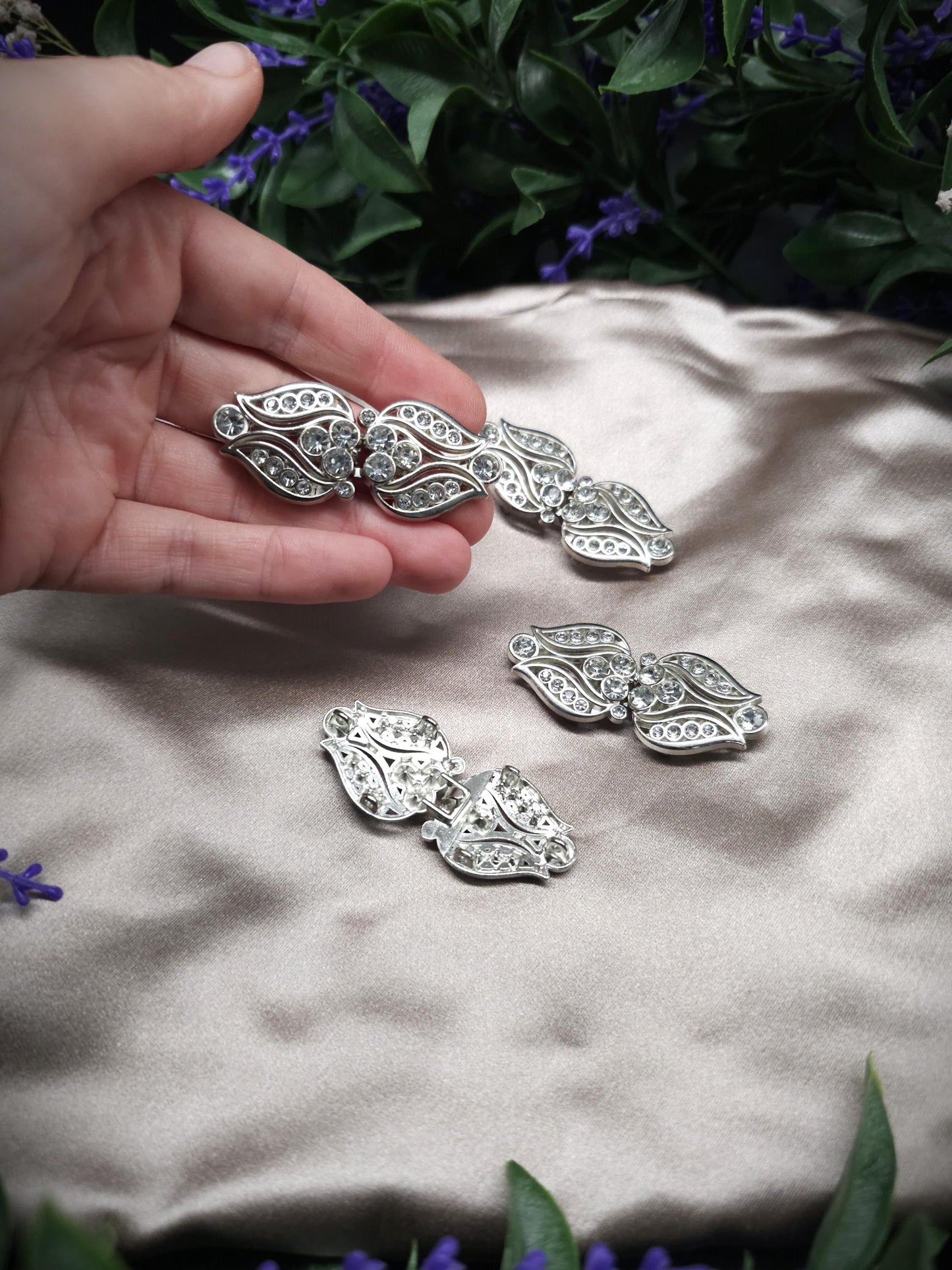 Vintage-Style Strass-Schließen ~ limitiert ~ Funkelnde Metallverschluss-Paare für DIY, Upcycling und Brautmode