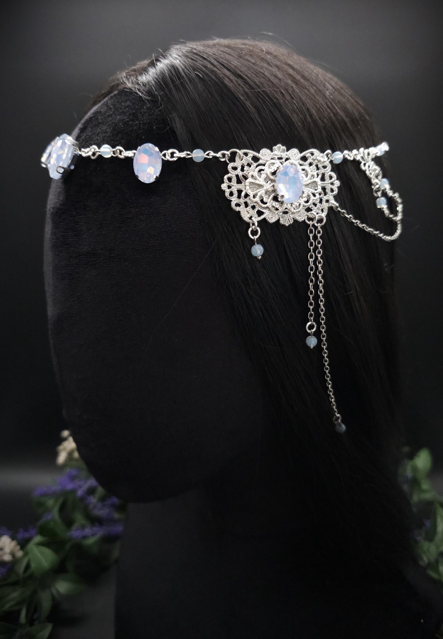 Opalith Headpiece ~ Collier 2-in-1 ~ Elfenkrone & Kette ~ Witchy Fantasy Schmuck ~ Filigranes Headpiece ~ Braut Schmuck ~ Größenverstellbar